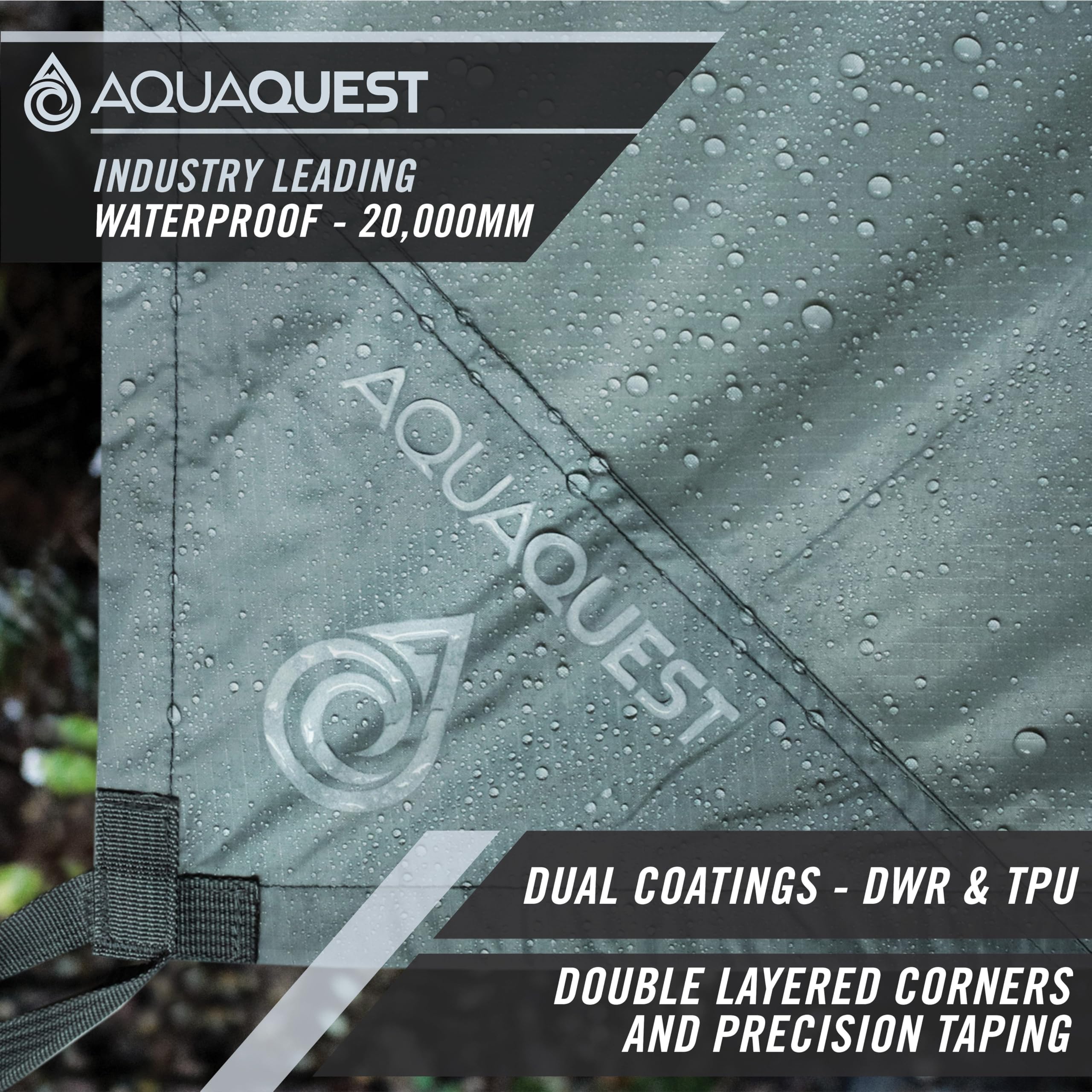 AquaQuest Defender Heavy Duty Waterproof Camping Tarp - All Weather Tent Shelter & Rain Fly for Hiking, Bushcraft, Hammock Camping - Perfect for Outdoor Adventures & Emergency Survival Gear