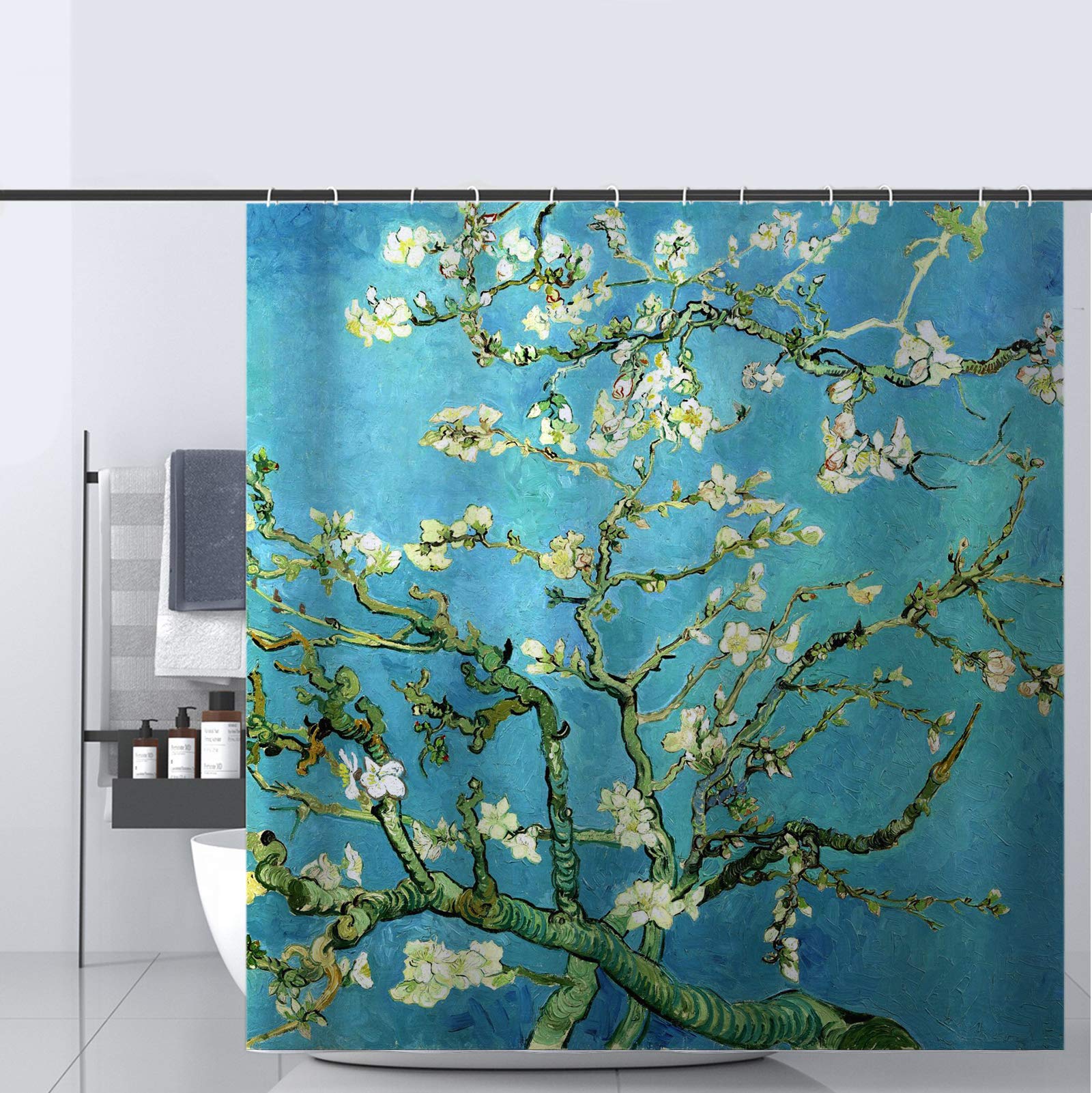 Almond Blossom Oil Painting Shower Curtain - Waterproof Bathroom Decor with Famous Art Design for Home & Hotel Use