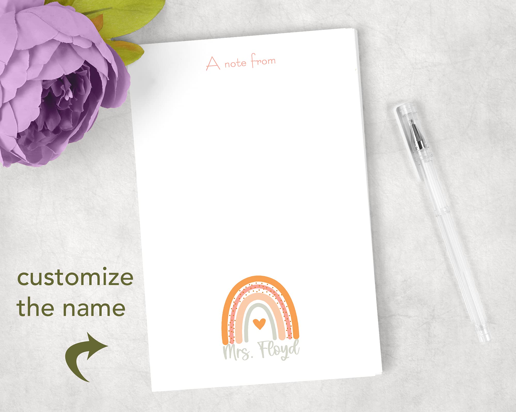 Personalized Boho Rainbow Notepad - Custom Name Journal, Aesthetic Notebook for Women, Cute Stationery Gift for Friends, Birthday, Office & School Supplies | Perfect for Journaling, Note Taking & Gift Giving