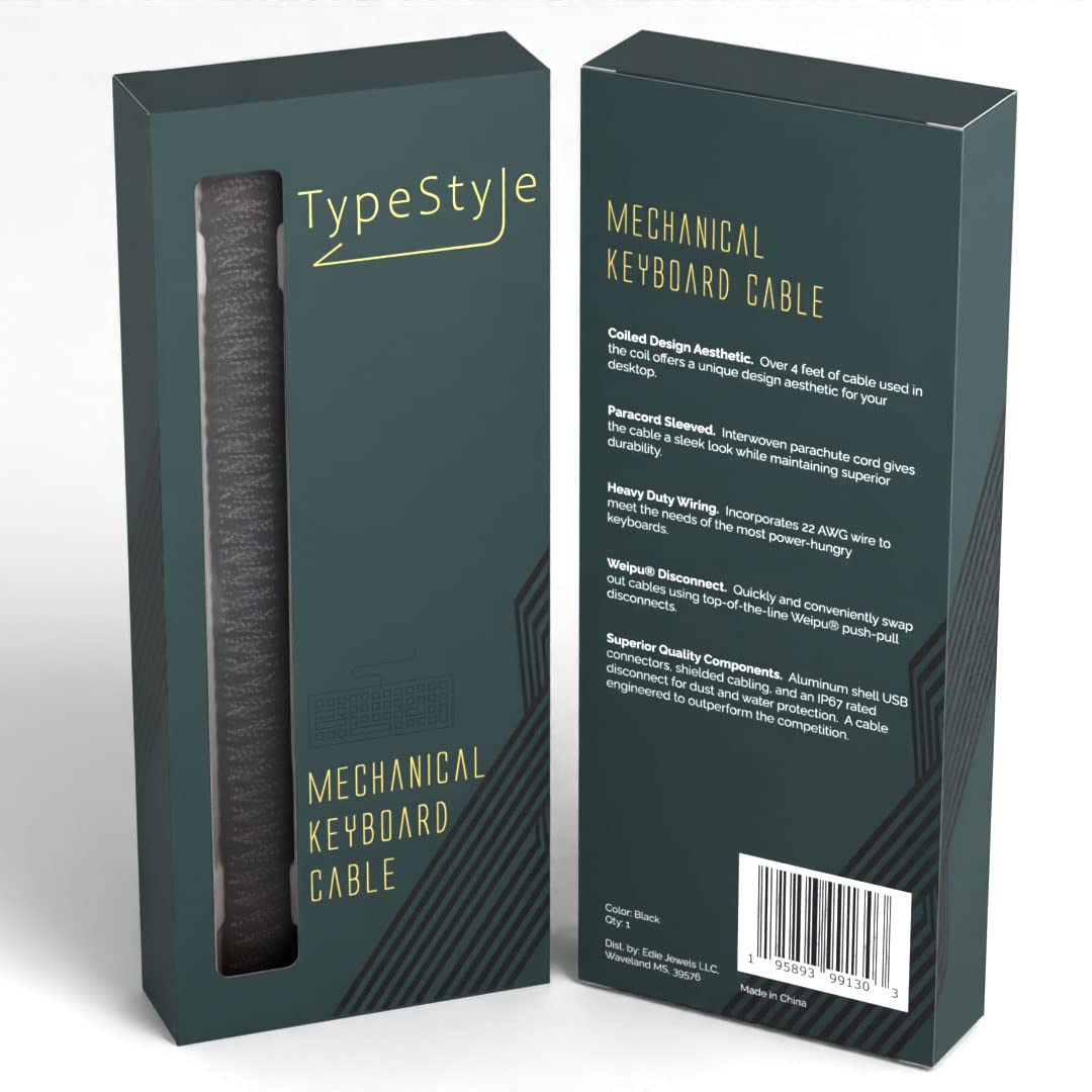 Premium Coiled USB-C Keyboard Cable for Mechanical Keyboards | Aviator Connector Gaming Accessory | Durable Braided Nylon Cable (Black) - Perfect for Gaming Setups, Home Office & Mechanical Keyboard Enthusiasts