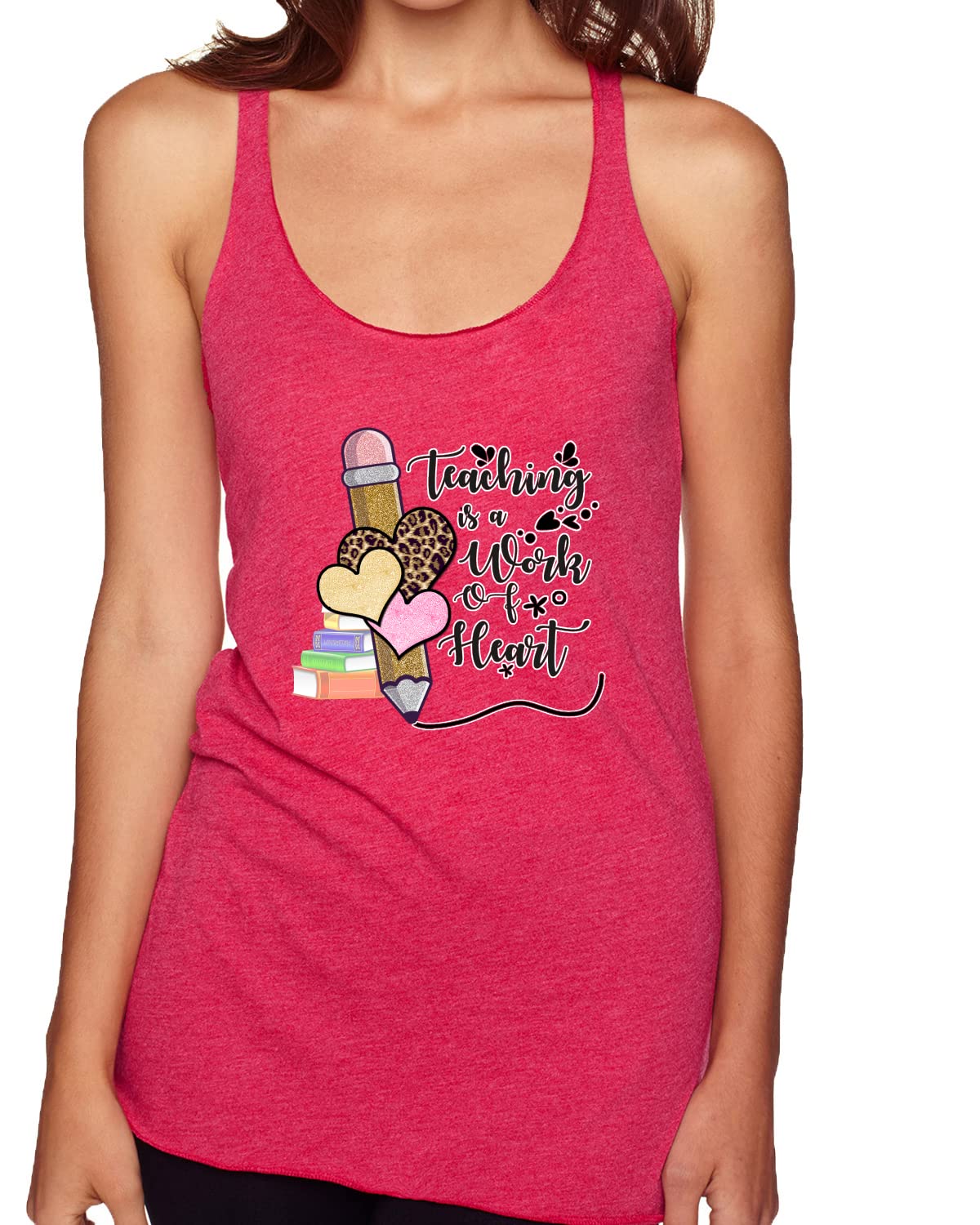 Teaching is a Work of Heart Pop Culture Tri-Blend Racerback Tank Top - Soft & Comfortable Teacher Apparel for School, Gifts & Casual Wear