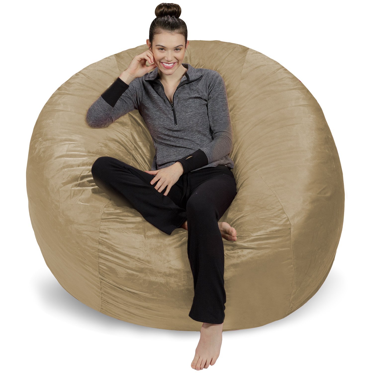 Ultra Soft Plush Sofa Sack Bean Bag Chair for Kids, Teens & Adults - Memory Foam Filled Furniture with Microsuede Cover - Perfect for Dorm Room, Living Room & Game Room - Camel Color 6 Feet