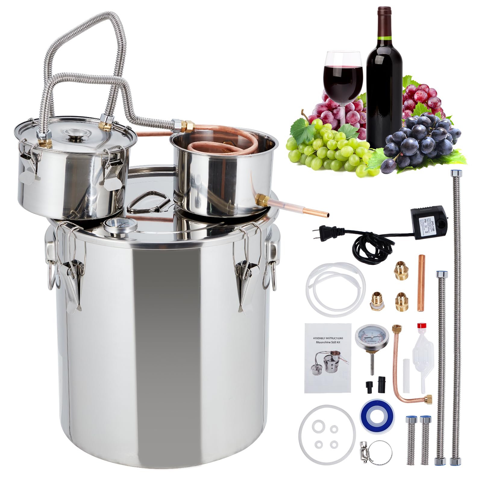 GARVEE 13.2 Gallon (3 Pots) Stainless Steel Alcohol Distiller Kit with Copper Tube & Circulating Pump - Perfect for Home Brewing Whisky, Wine, Brandy - Ideal for DIY Craft Spirits, Moonshine Making & Small Batch Distillation