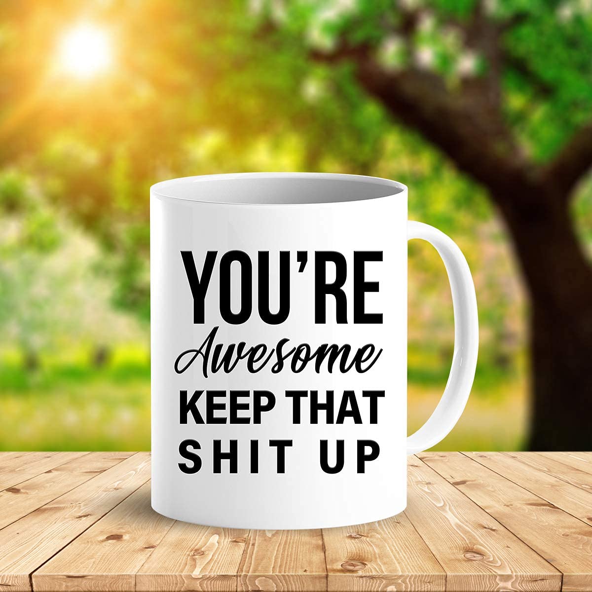 11oz Heat Sensitive Color Changing Coffee Mug - Funny 'You're Awesome Keep That Up' Ceramic Cup - Perfect Gift for Men, Women & Coffee Lovers - White Tea Mug for Office, Home & Gifts