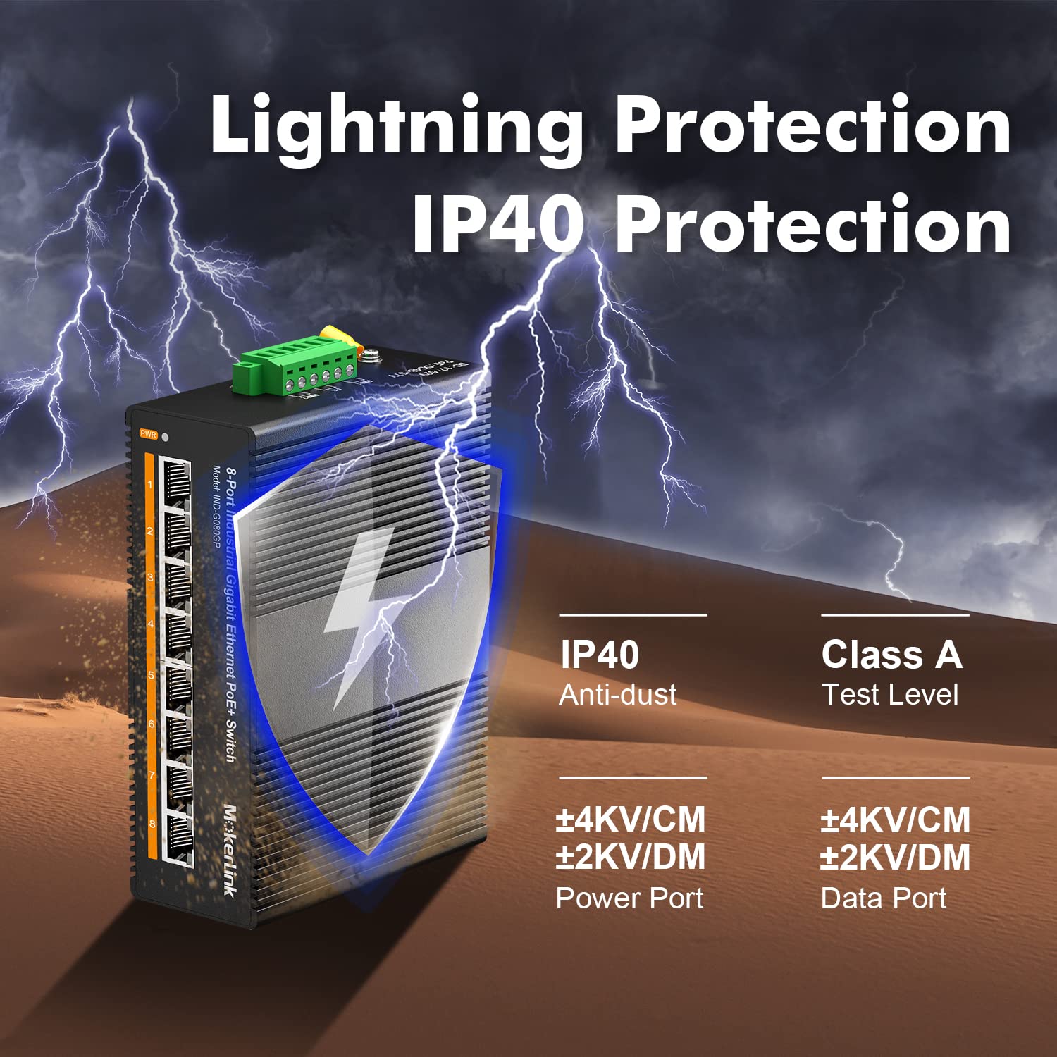 MokerLink 8 Port PoE Gigabit Industrial DIN-Rail Ethernet Switch | 96W PoE+ Power | 16Gbps Switching Capacity | IP40 Rated Unmanaged Network Switch | Wide Temperature Range (-40°F to 185°F) | Includes Power Supply | Ideal for Industrial Automation, Security Systems & Harsh Environments