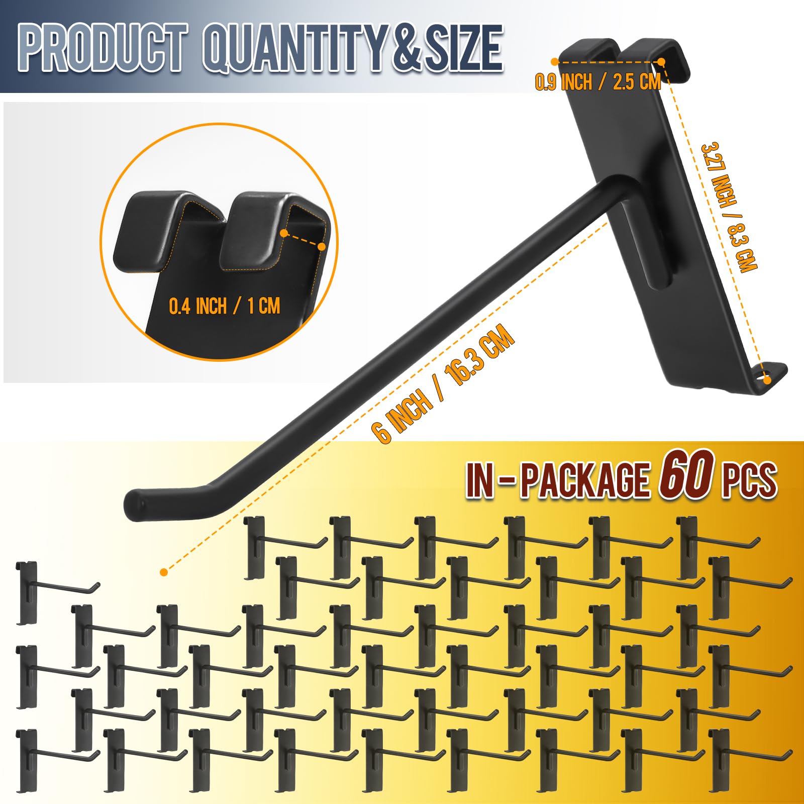 60 Pcs Heavy Duty Gridwall Hooks for Wire Grid Wall Panels - 6 Inch Black Display Hooks for Retail Store Fixtures, Clothing Racks & Hanging Storage Accessories - Perfect for Boutique, Trade Show & Warehouse Organization