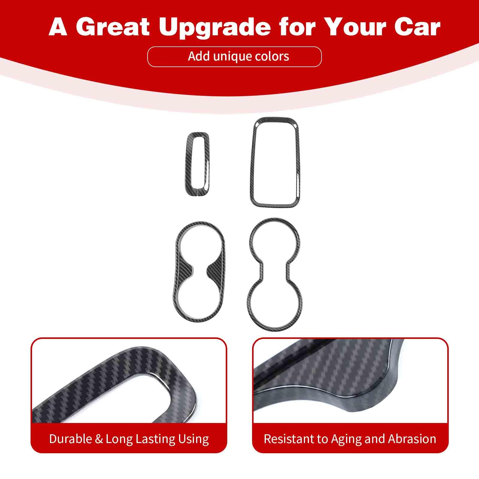 Carbon Fiber Cup Holder & Gear Shift Trim Cover for 2011-2017 Jeep Wrangler JK/JKU - Interior Accessories Set (4pcs) - Perfect for Off-Road Adventures & Daily Commuting