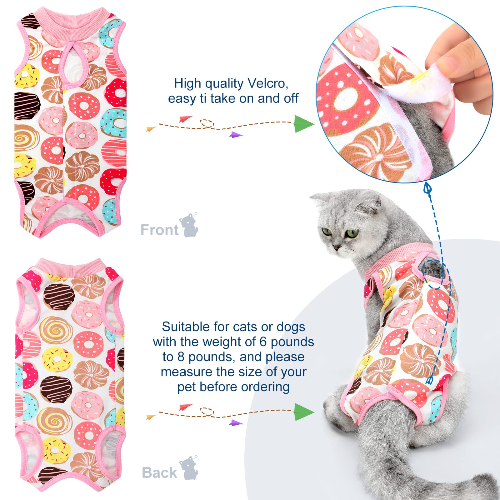 4-Piece Cat Recovery Suits - Breathable Post-Surgery Body Wraps for Cats & Small Dogs - Abdominal Weaning Clothes (Banana, Football, Strawberry, Donut, XL) - Perfect for Spay/Neuter Recovery & Wound Protection