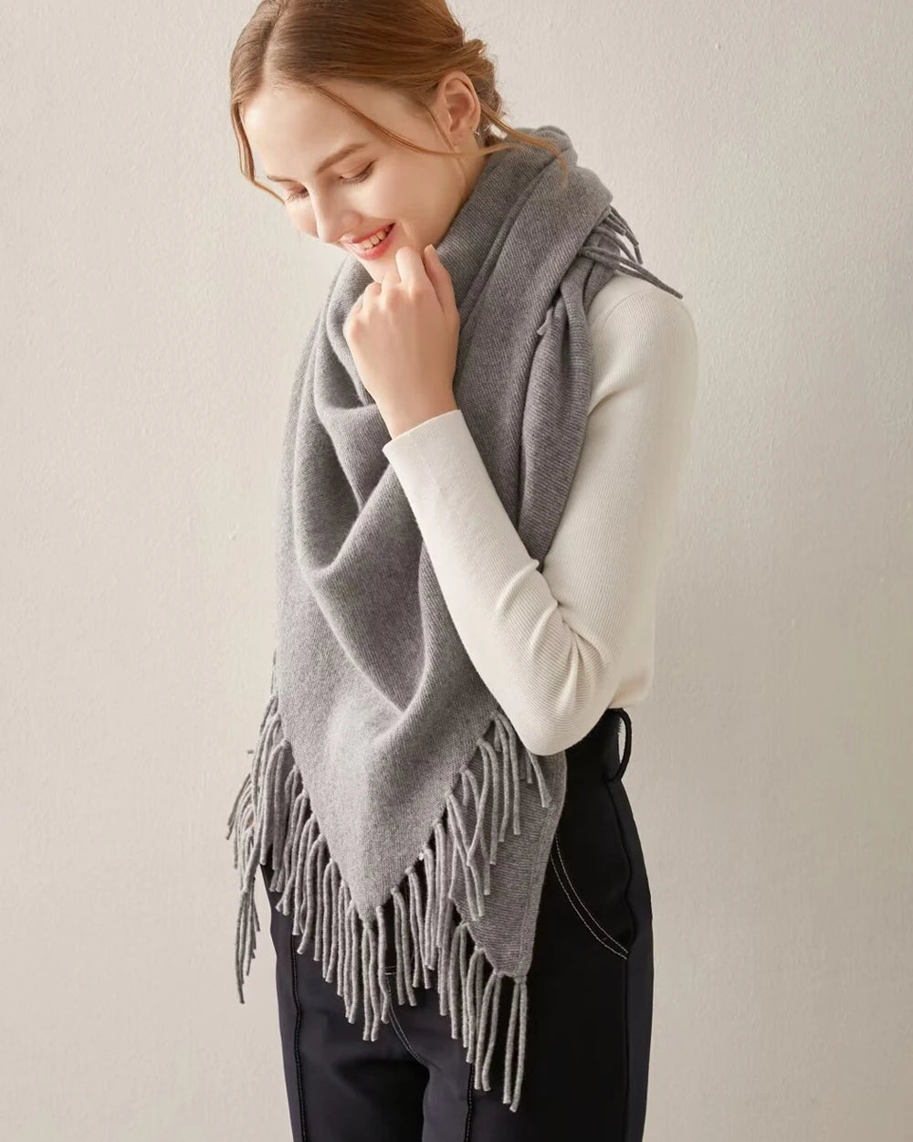 Luxury Triangular Tassel Cashmere Scarf - Soft Winter Shawl Wrap for Women - Perfect for Cold Weather, Office & Evening Outfits