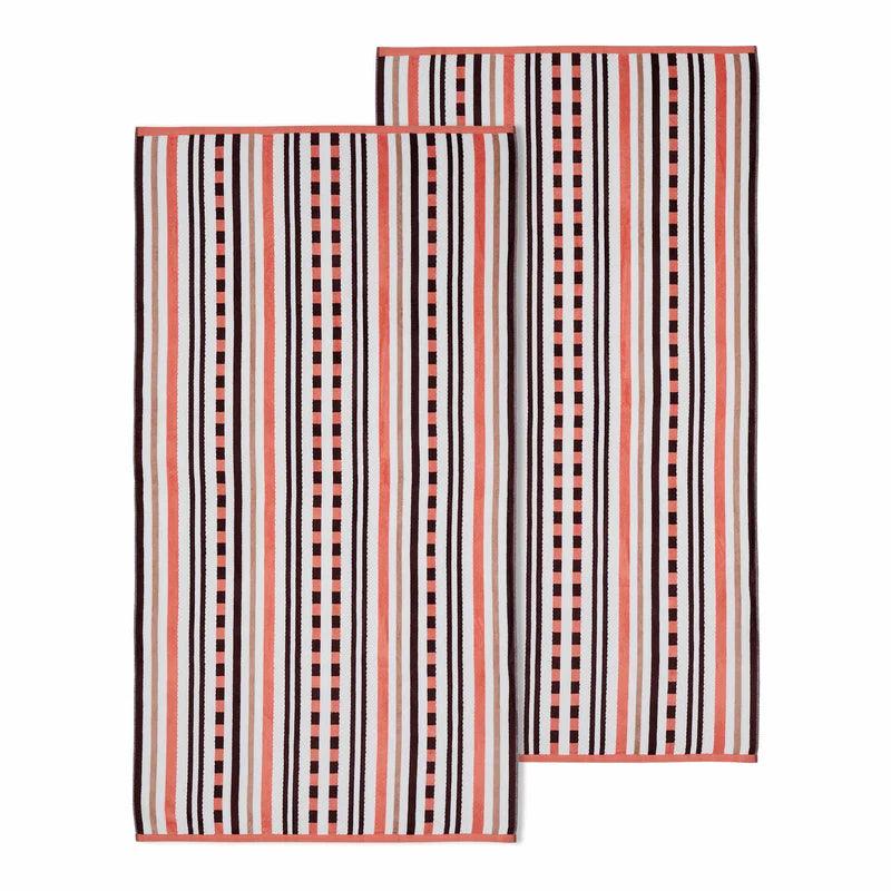Premium 2-Piece Oversized Beach Towel Set - 100% Stripe Cotton, Medium Weight, Soft & Absorbent - Perfect for Pool, Beach, Vacation & Spa Days
