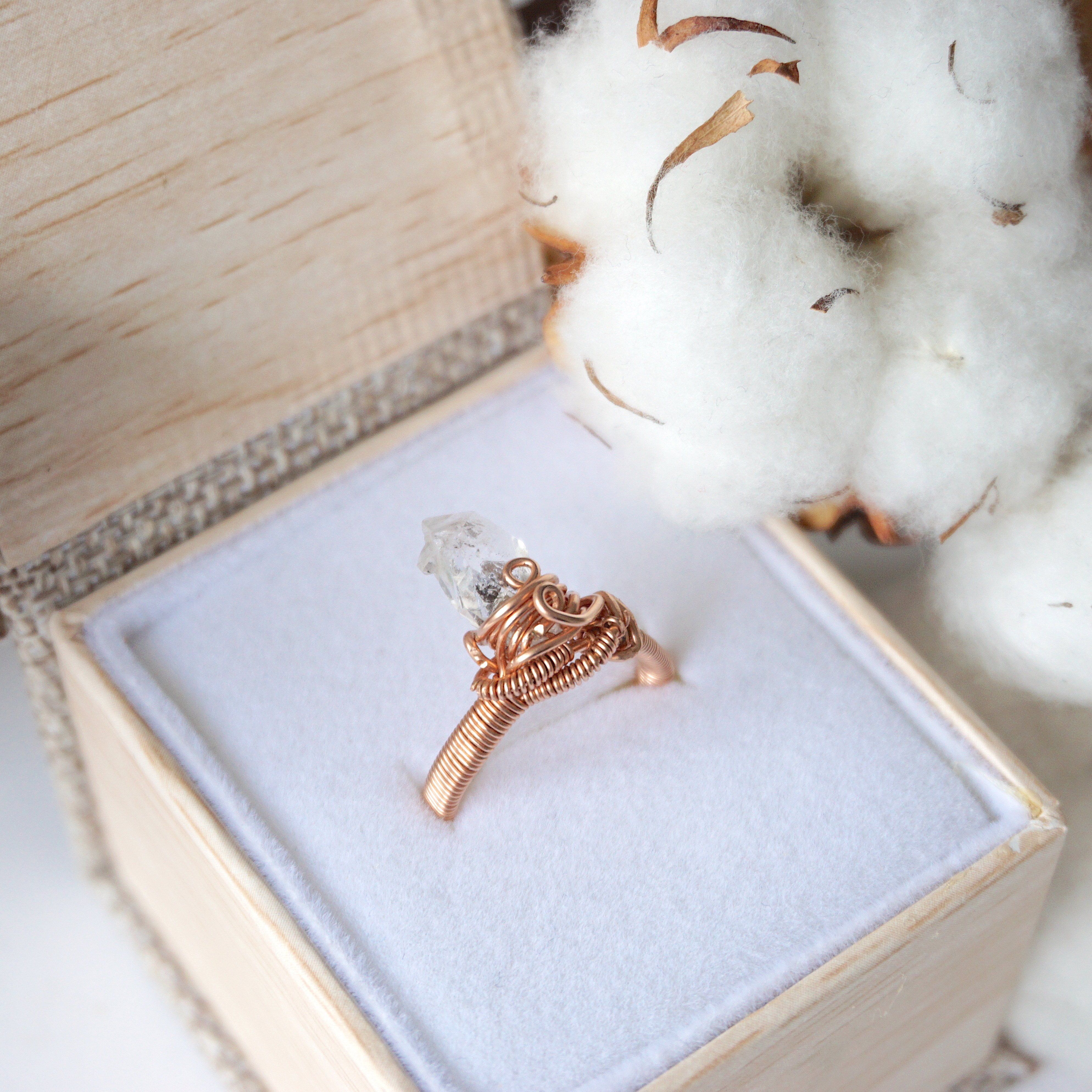14K Rose Gold Herkimer Diamond Ring - Raw Natural Gemstone Jewelry for Women, Elegant Handmade Engagement & Wedding Band, Perfect for Everyday Wear & Special Occasions