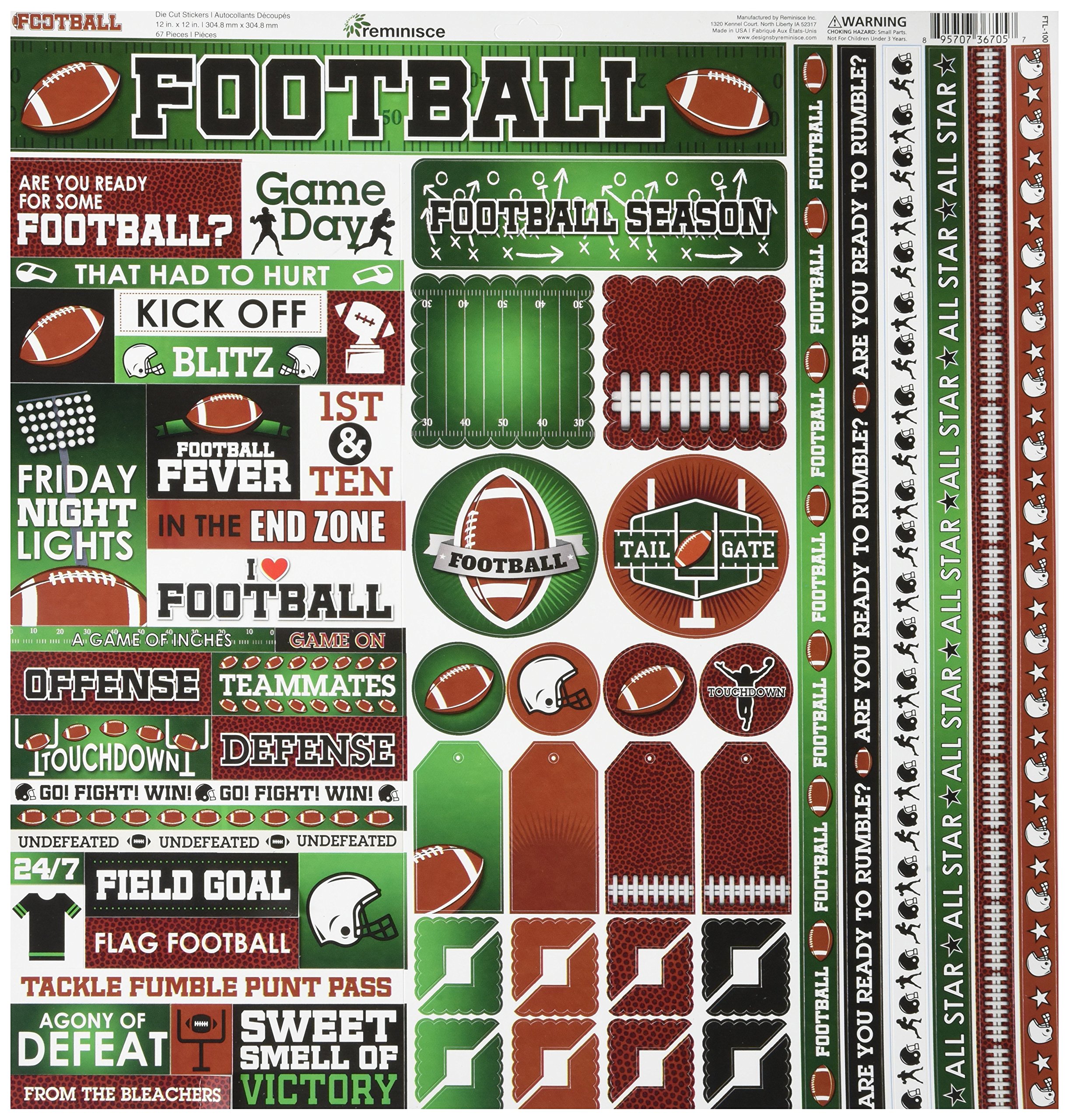 REMINISCE Variety Cardstock Stickers 12x12 Inch - Football Theme, Multicolor Scrapbooking Supplies for DIY Albums, Cards, and Home Decor Projects