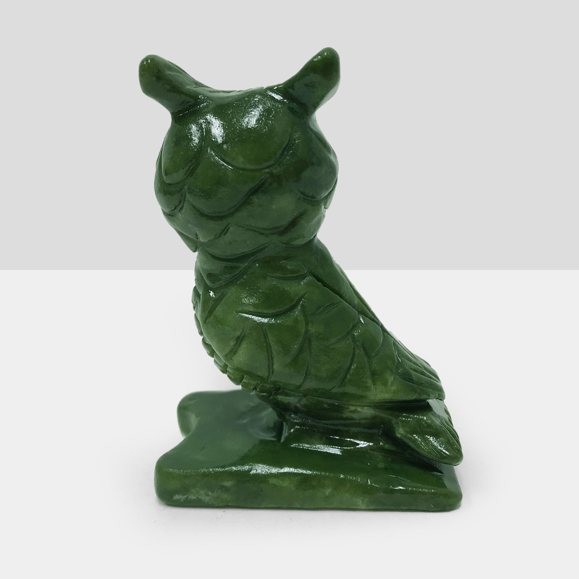 Hand Carved Owl Figurine - Natural Nephrite Jade Gemstone Statue for Healing, Feng Shui, Home Décor & Gift Collection | Spiritual Meditation, Office Desk Decor, Housewarming Present
