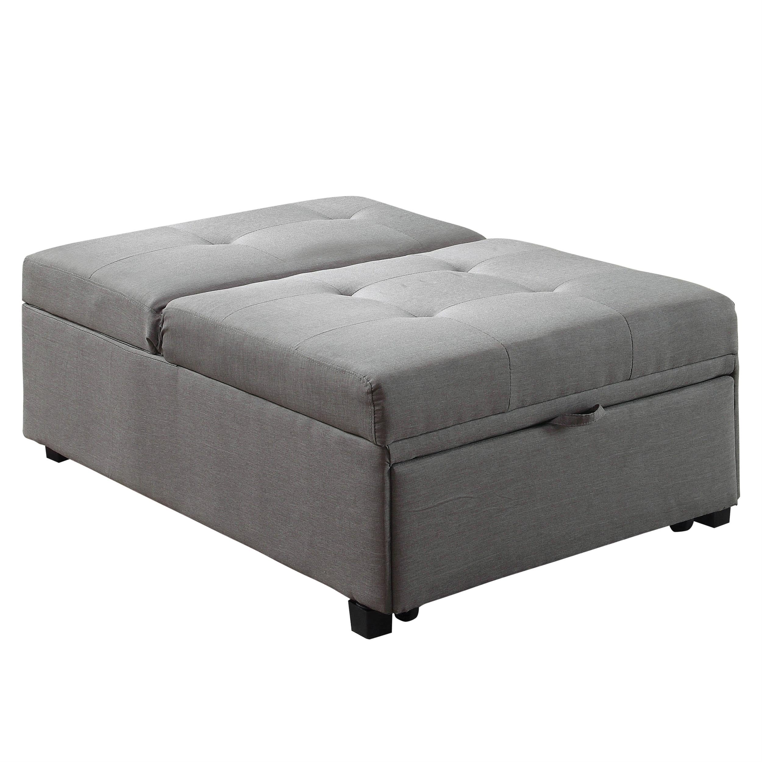 Furniture of America Lilian Contemporary Fabric Futon Ottoman in Gray - Modern Sleeper Sofa for Small Spaces, Living Room & Guest Room
