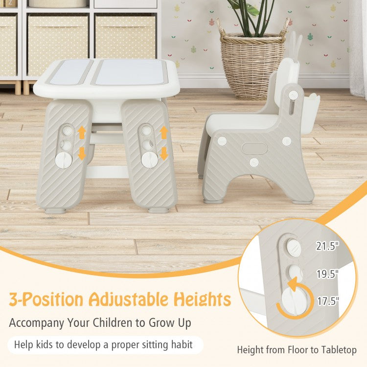 Kids Table and Chair Set with Flip-Top Bookshelf - Gray Wooden Study Desk for Toddlers - Perfect for Playroom, Homeschooling & Arts & Crafts Activities