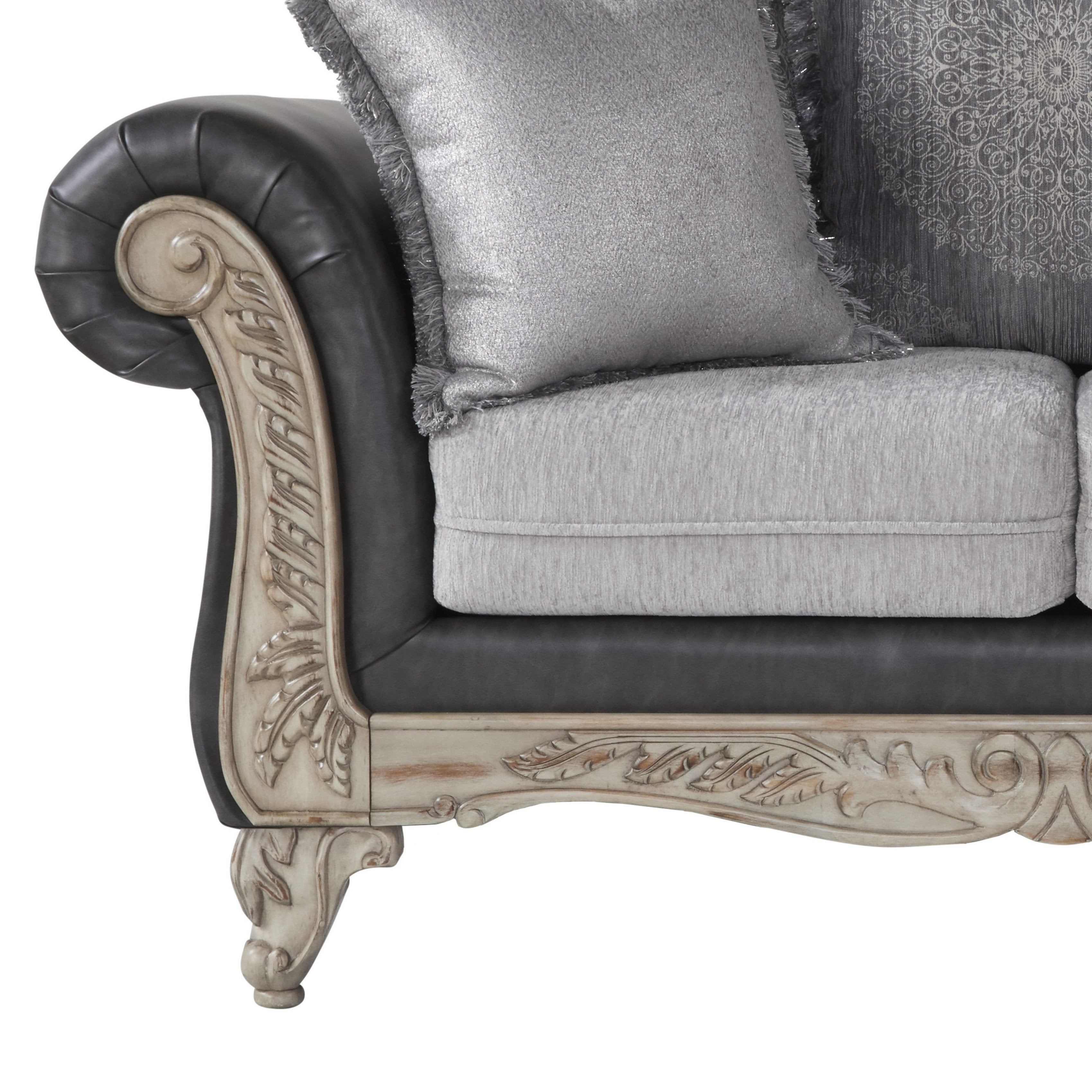 San Marino 2-Tone Fabric and Wooden Frame Loveseat Sofa - Gray Modern Small Couch for Living Room, Bedroom, or Office Space