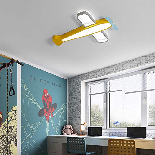Dimmable LED Flush Ceiling Light - Airplane Shaped Metal Propeller Design, Stepless Dimming, Yellow - Perfect for Kids Bedroom, Nursery, Children's Room & Playroom (21 Inch) - Ideal for Nighttime Reading & Themed Decor
