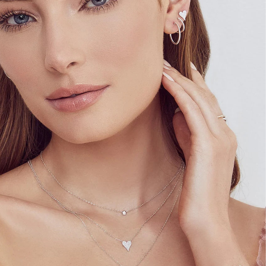 Diamond Pave Heart Pendant Necklace for Women - 14K Gold Plated Sterling Silver Romantic Jewelry Gift for Valentine's Day, Anniversary & Special Occasions