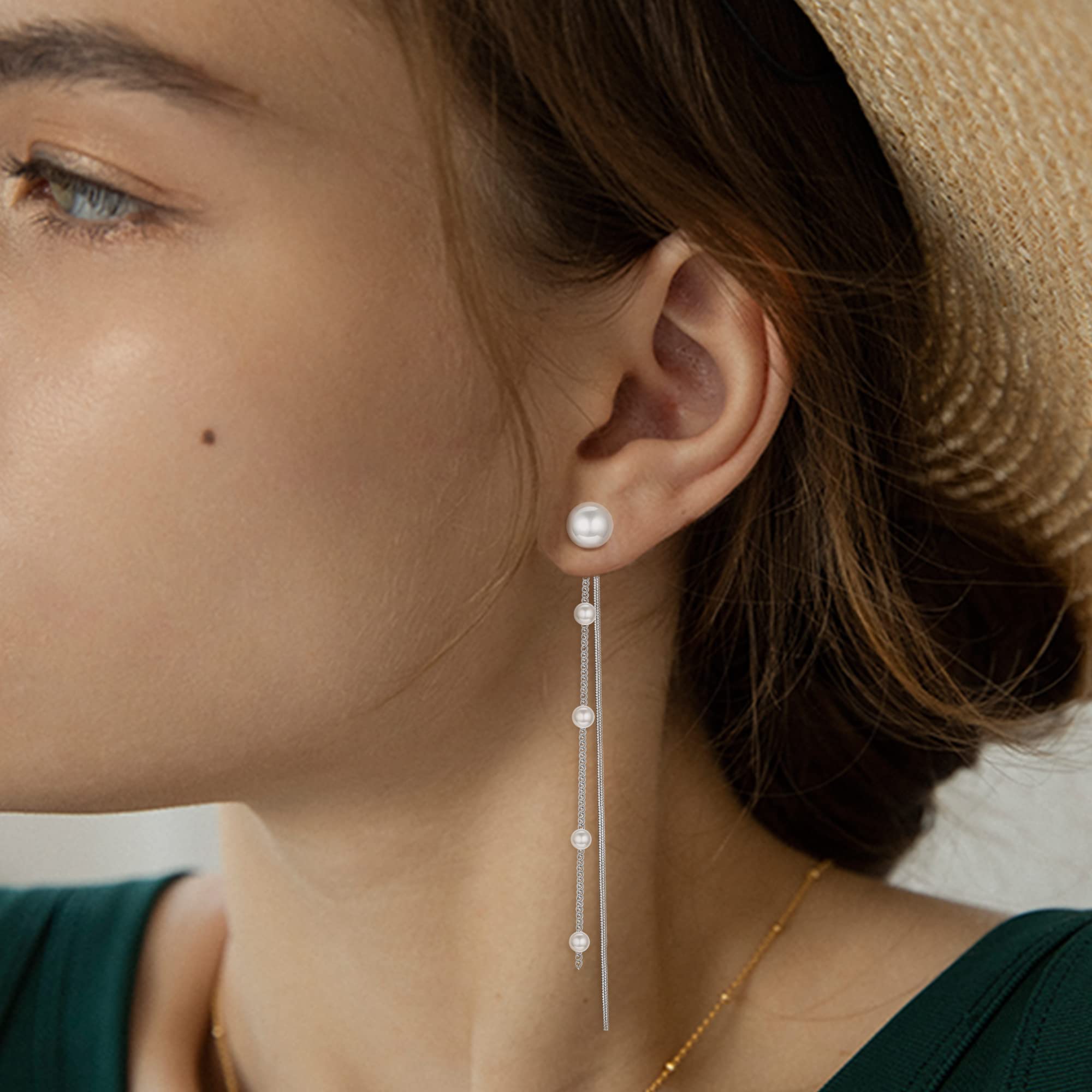 6 Pairs Long Tassel Dangle Earrings for Women | Pearl Drop Earrings | Shiny Silver Rhinestone Jewelry Set | Wedding, Party & Bridesmaid Accessories | Perfect for Date Night, Prom & Special Occasions