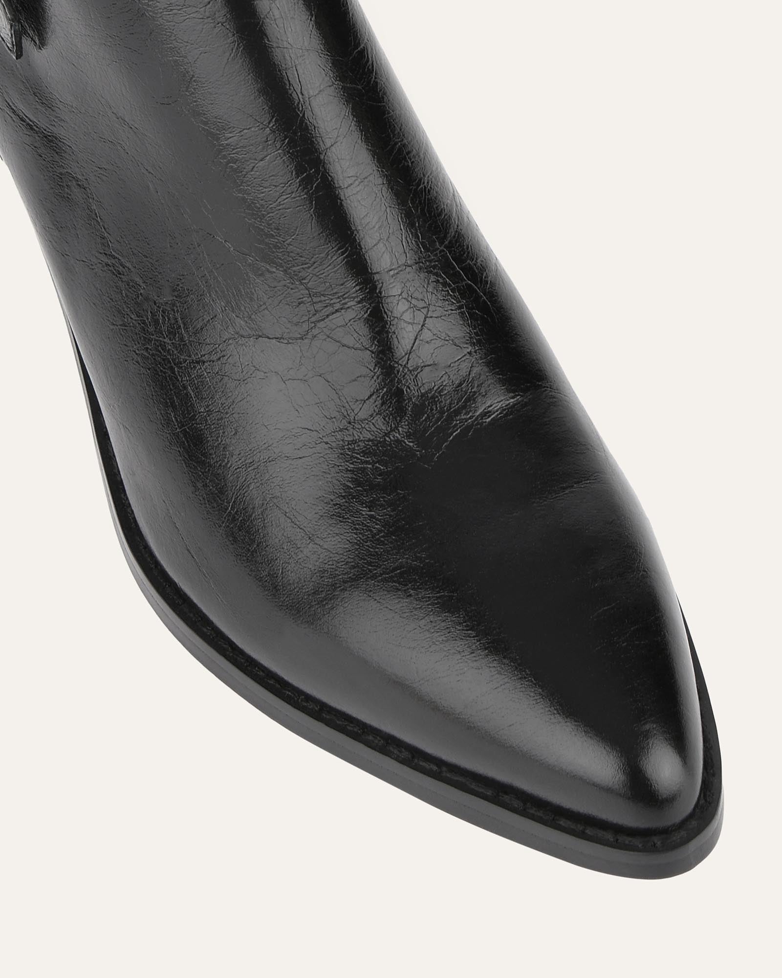 ZENA Women's Mid Ankle Boots Black Crinkle Leather - Stylish & Comfortable for Casual Outings, Work & Fall Fashion