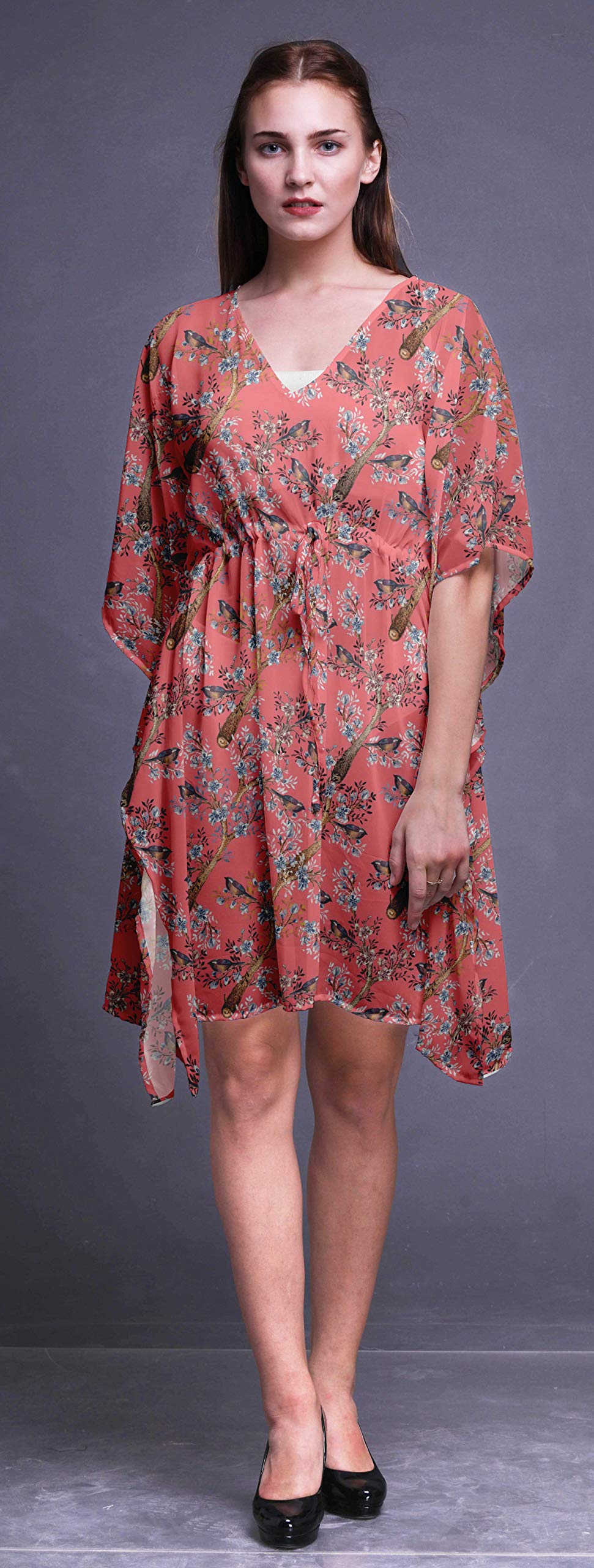 Bimba Women's Short Caftan Midi Dress - Beach Cover Up, Swimwear Dress, Summer Boho Kaftan for Pool, Vacation & Resort Wear