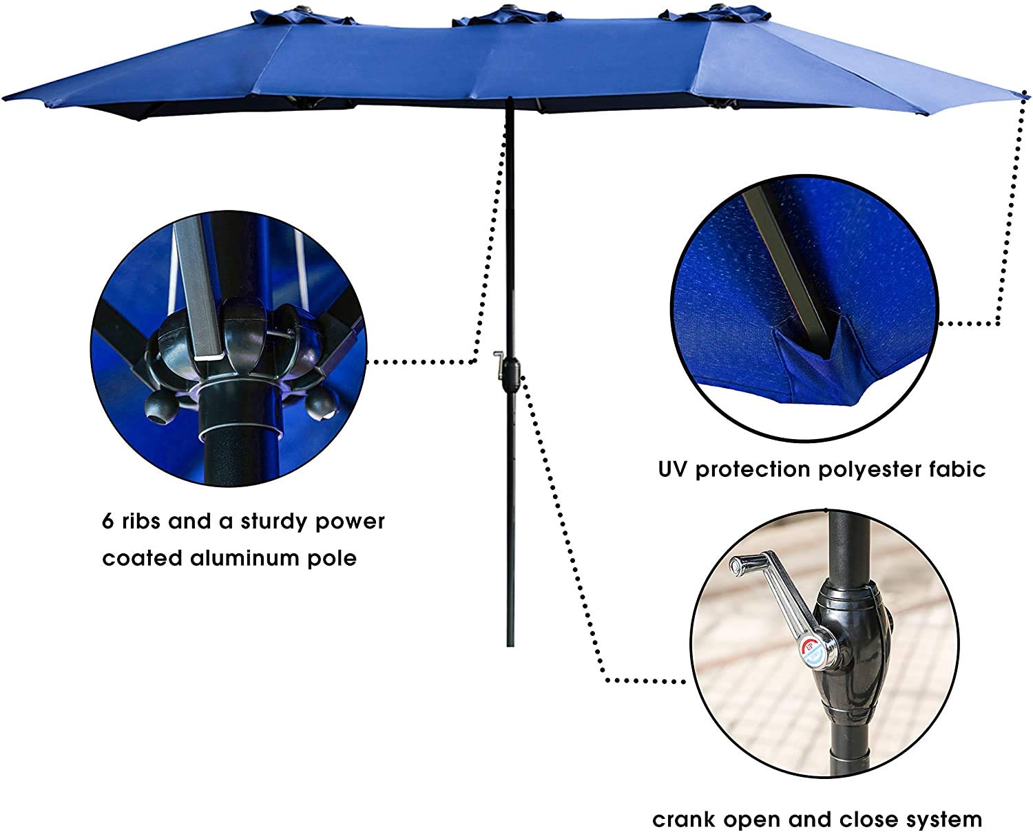 LOKATSE HOME 15ft Double-Sided Rectangular Patio Umbrella with Crank - Large Outdoor Sun Shade for Deck, Poolside & Backyard - Blue | Perfect for Outdoor Dining, Lounging & Summer Relaxation