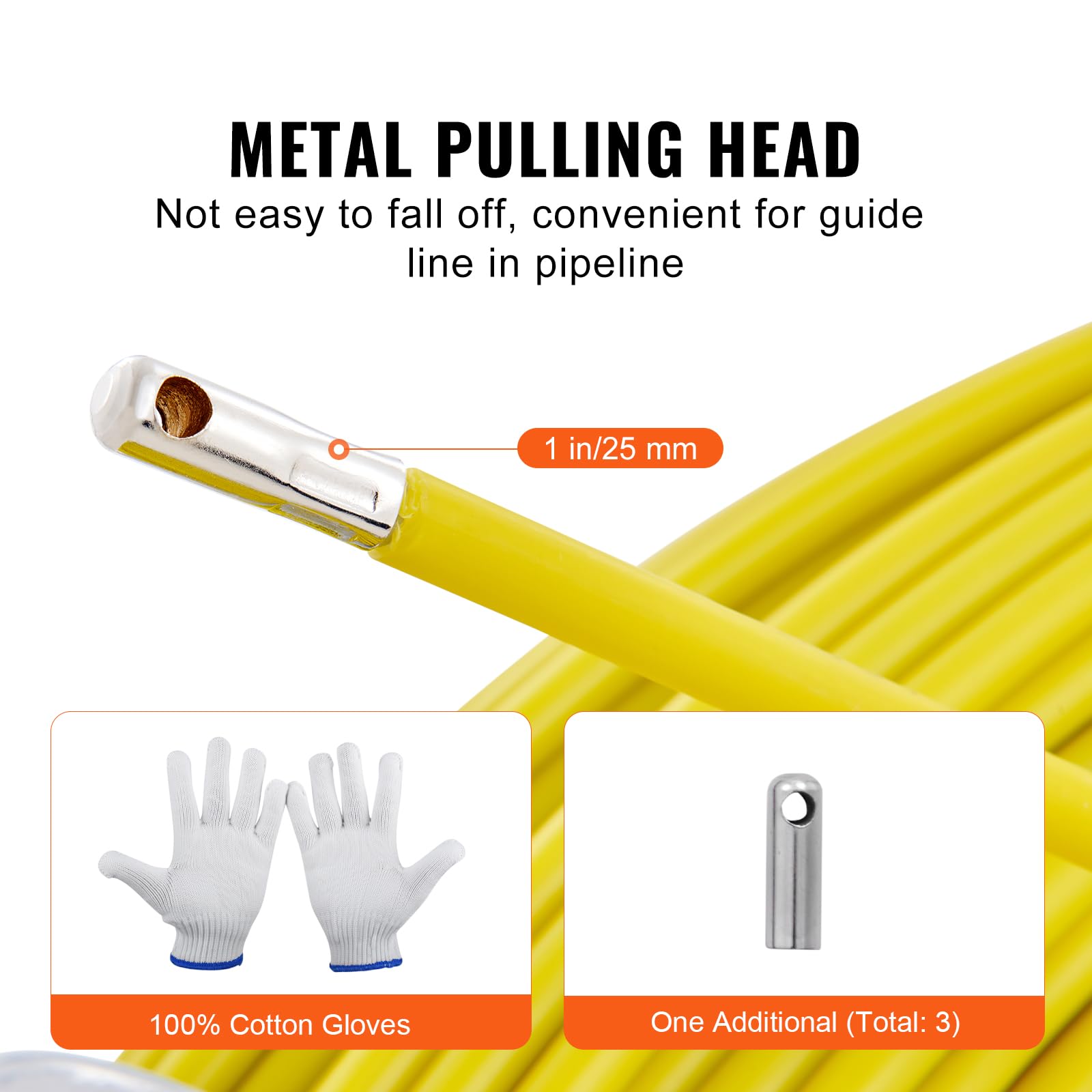 VEVOR 492 ft Fiberglass Fish Tape Wire Puller, 5/16 in Non-Conductive Duct Rodder with Steel Reel Stand & 3 Pulling Heads - Professional Cable Running Tool for Electrical Conduit, Walls & Ceiling Installation - Perfect for Electricians, DIY Home Wiring & Commercial Projects