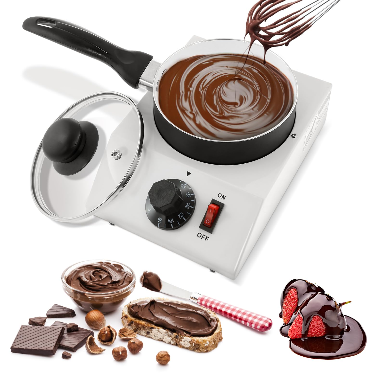 Premium Commercial Chocolate Melting Pot - Electric Chocolate Tempering Machine for Chocolate, Butter, Cheese, Cream & Candy - Ideal for Bakeries, Cafes & Home Dessert Making (Single Pot)