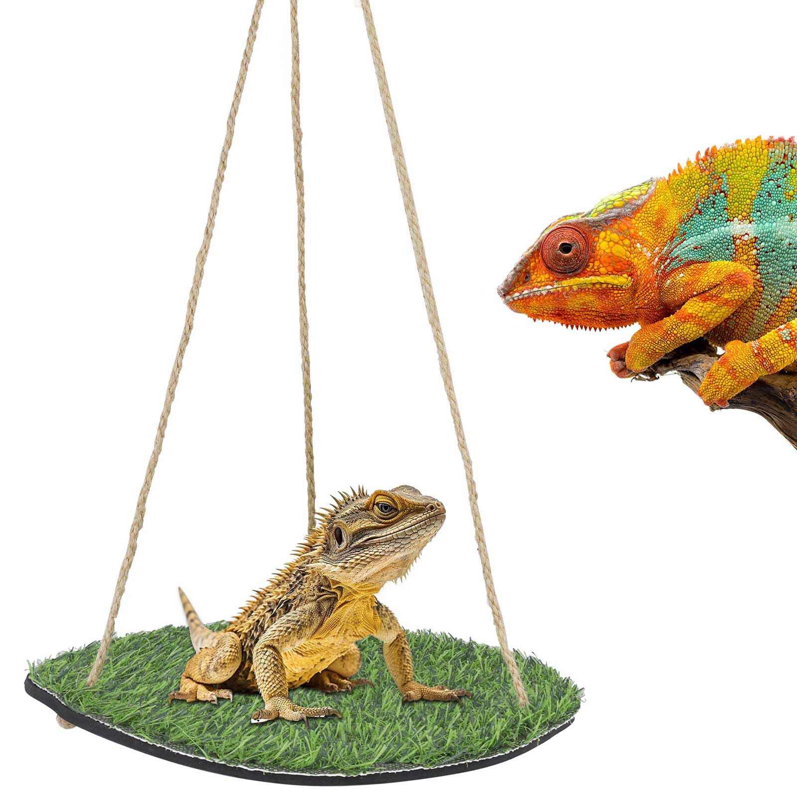 Bearded Dragon Hammock - Green Reptile Bed with Artificial Turf for Lizards, Iguanas & Snakes - Comfortable Sleeping & Lounging Accessory for Terrariums & Enclosures - Perfect for Basking, Relaxing & Climbing