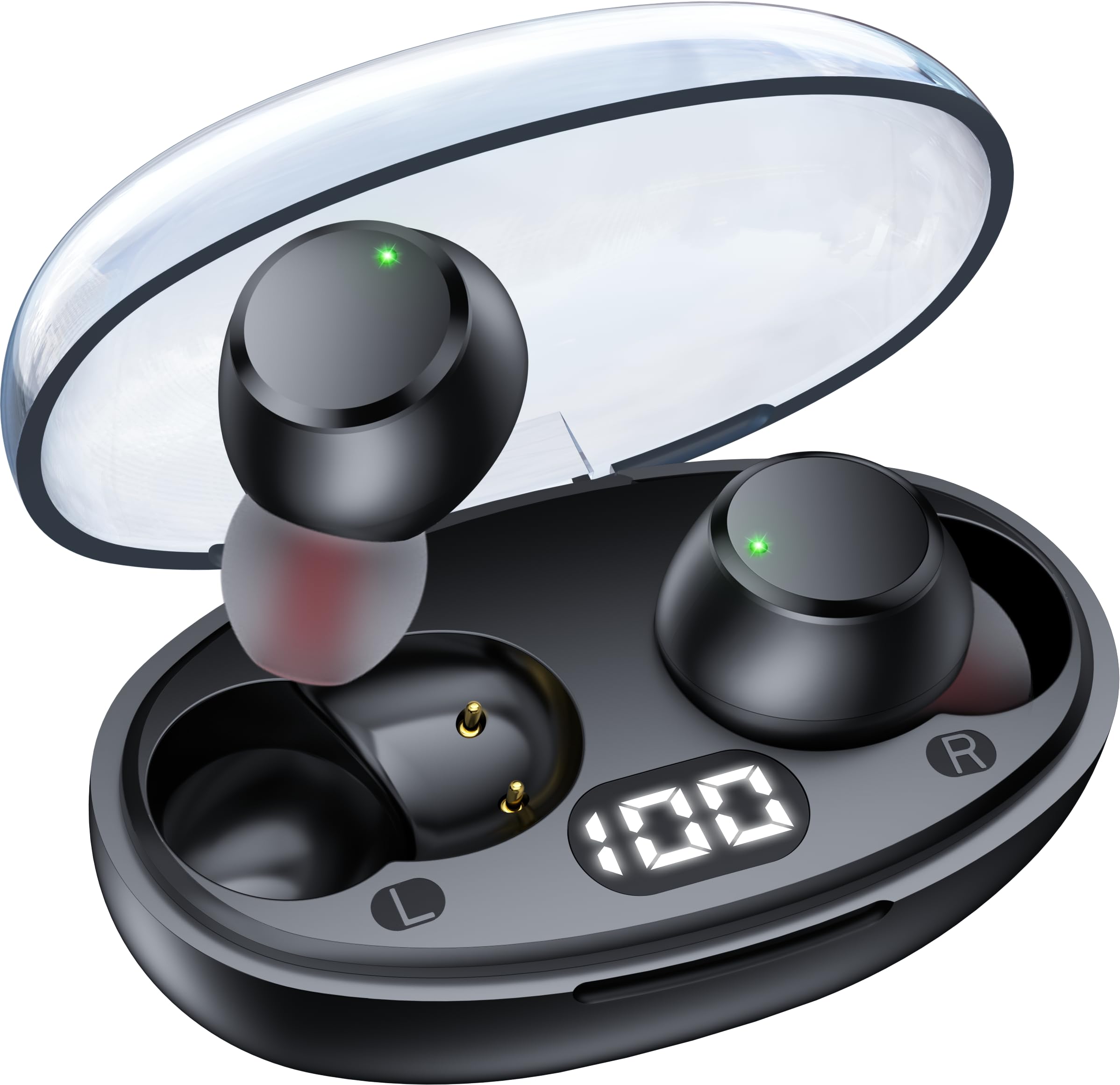 Wireless Bluetooth Earbuds with Mic, IPX7 Waterproof, 5.3 Mini Invisible Design, LED Display Charging Case - Stereo Sound Sports Earphones for Gym, Running, Workout | Perfect for Phone Calls & Outdoor Activities (Black)