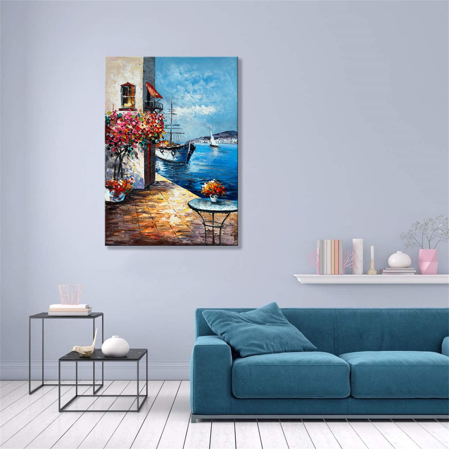 Alenoss Handmade Mediterranean Landscape Painting - 28x40 Inches Large 3D Wall Art for Living Room, Bedroom & Office Decor - Framed Abstract Canvas Art with Contemporary Texture - Perfect for Modern Home & Office Wall Decorations