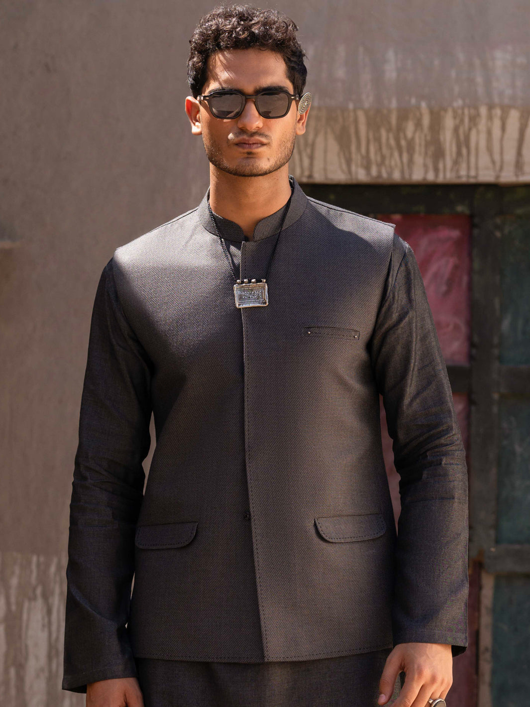 Stylish Blended Grey Waist Coat Suit by J. Junaid Jamshed - Perfect for Formal Events, Weddings & Office Wear