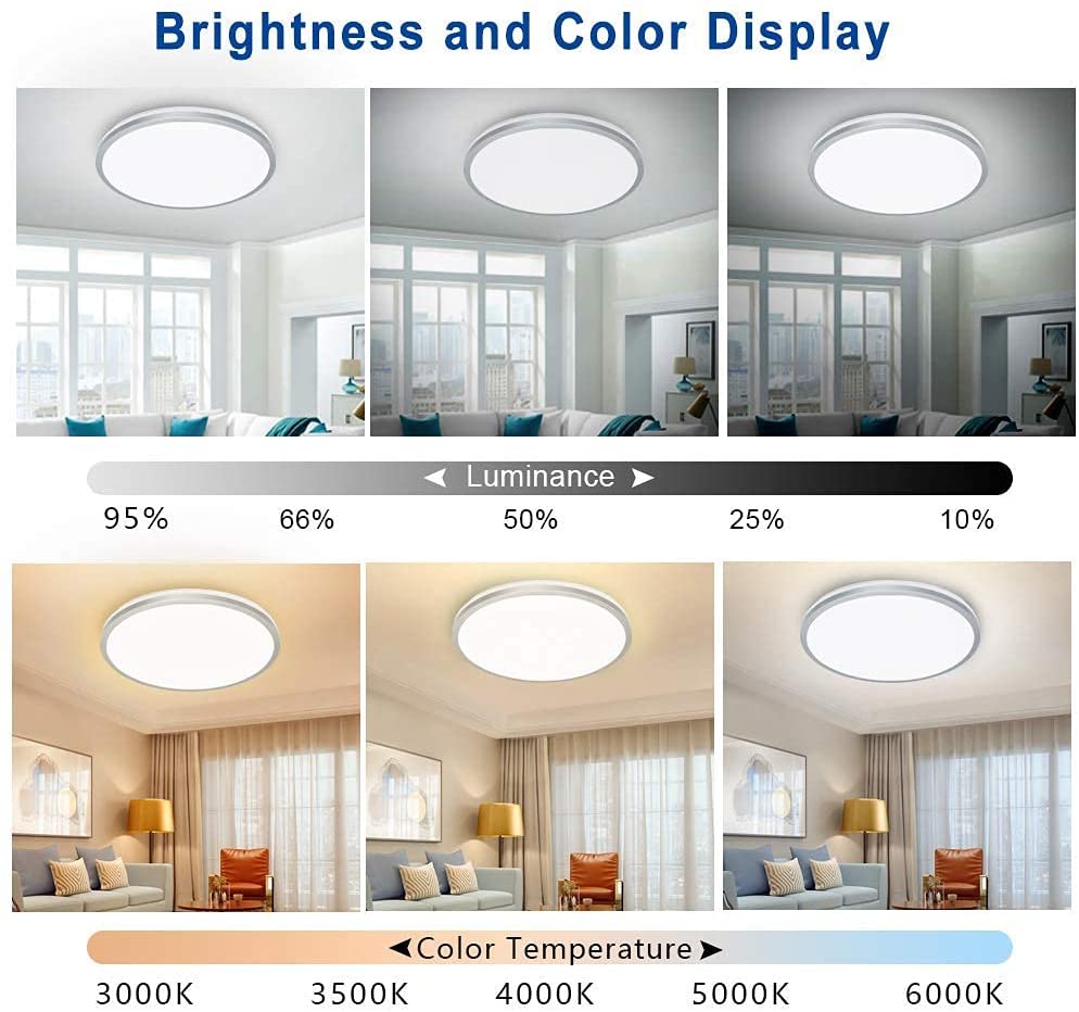 Depuley 35W Modern Dimmable LED Flush Mount Ceiling Light Fixture with Remote - 15 Inch Round Close to Ceiling Lights for Living Room, Bedroom, Dining Room - 3 Color Changeable & Timing Function - Perfect for Ambient, Task, and Accent Lighting