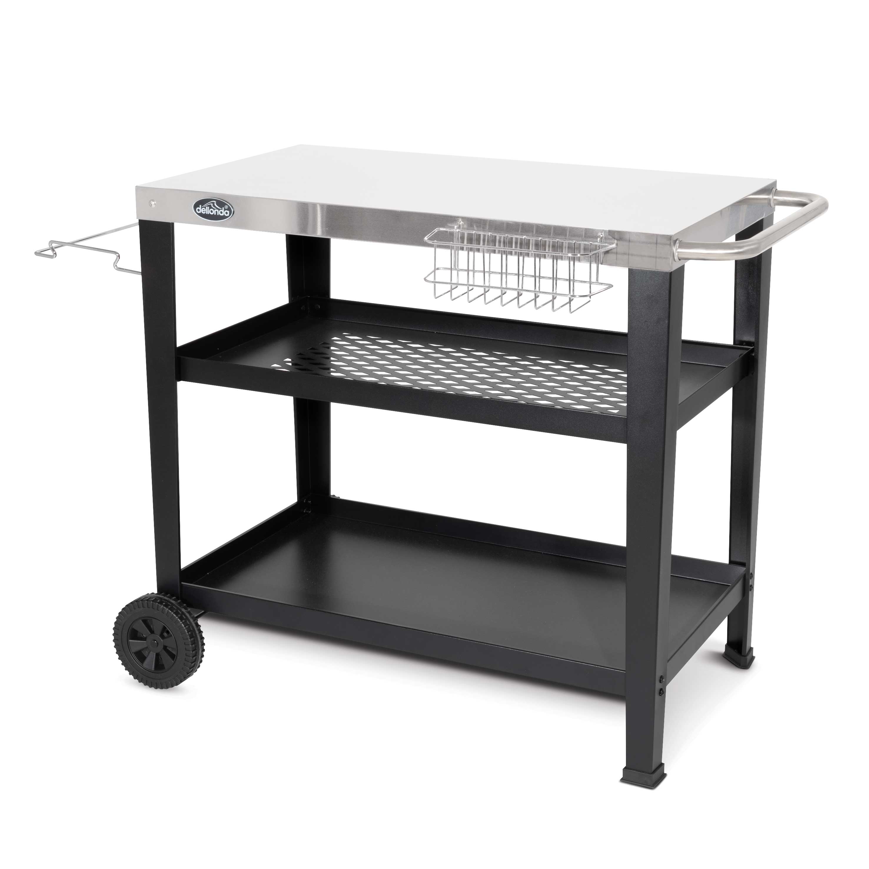 Stainless Steel BBQ Grill Cart with Utensil Holder - Portable Outdoor Cooking Trolley for Backyard, Camping & Picnic Barbecues