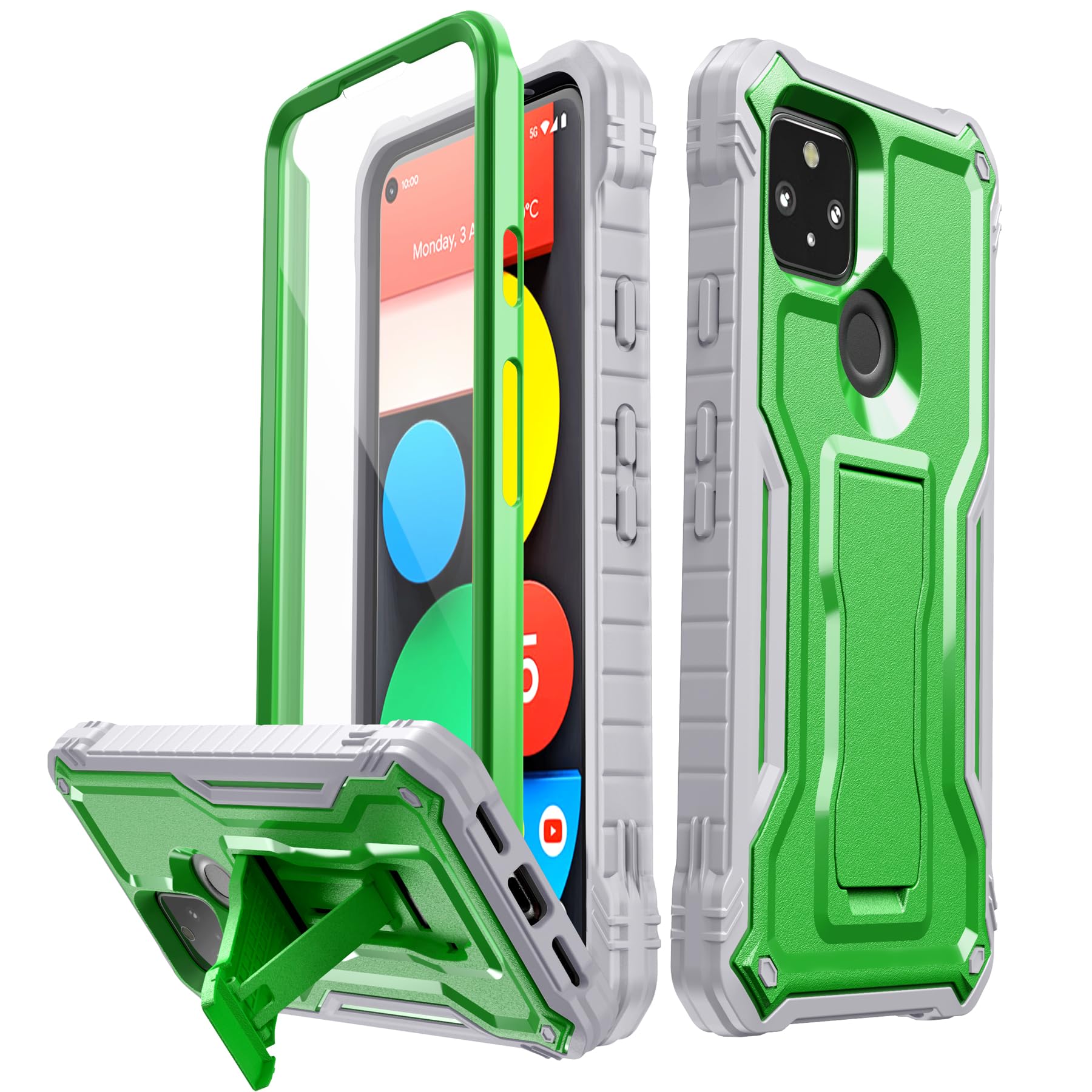 Shockproof Google Pixel 5A Case with Kickstand & Screen Protector - for Outdoor Protection