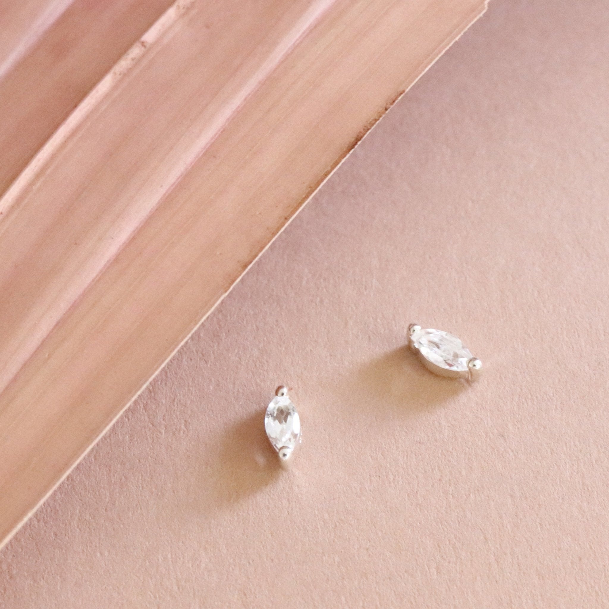 Tiny Love Marquise Stud Earrings - White Topaz & Sterling Silver for Women | Elegant Jewelry Gift for Wedding, Party & Everyday Wear