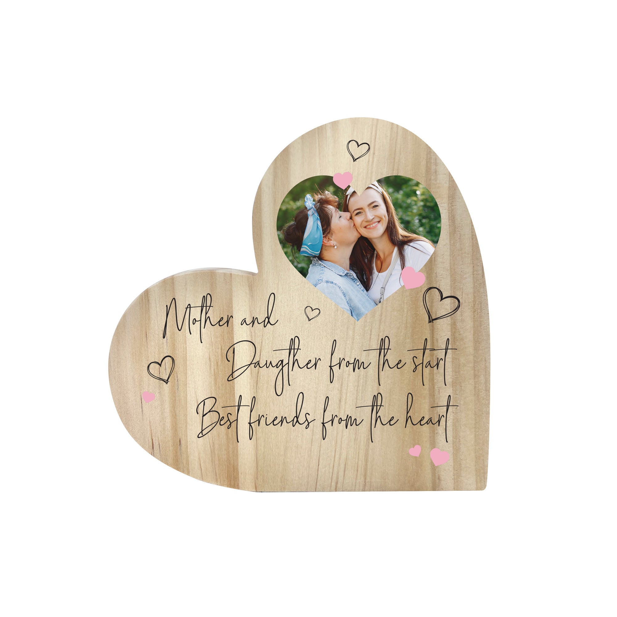 Personalized Mother Daughter Son Best Friends Photo Frame - Wooden Freestanding Heart Shaped Keepsake for Bedroom, Nursery & Home Decor (English)