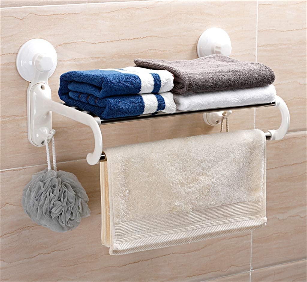 Stainless Steel Bathroom Towel Bar with Shelf & Hooks - 60Cm Wall Mounted Storage Rack for Towels & Bath Accessories - Perfect for Modern Bathrooms, Showers & Spa Areas
