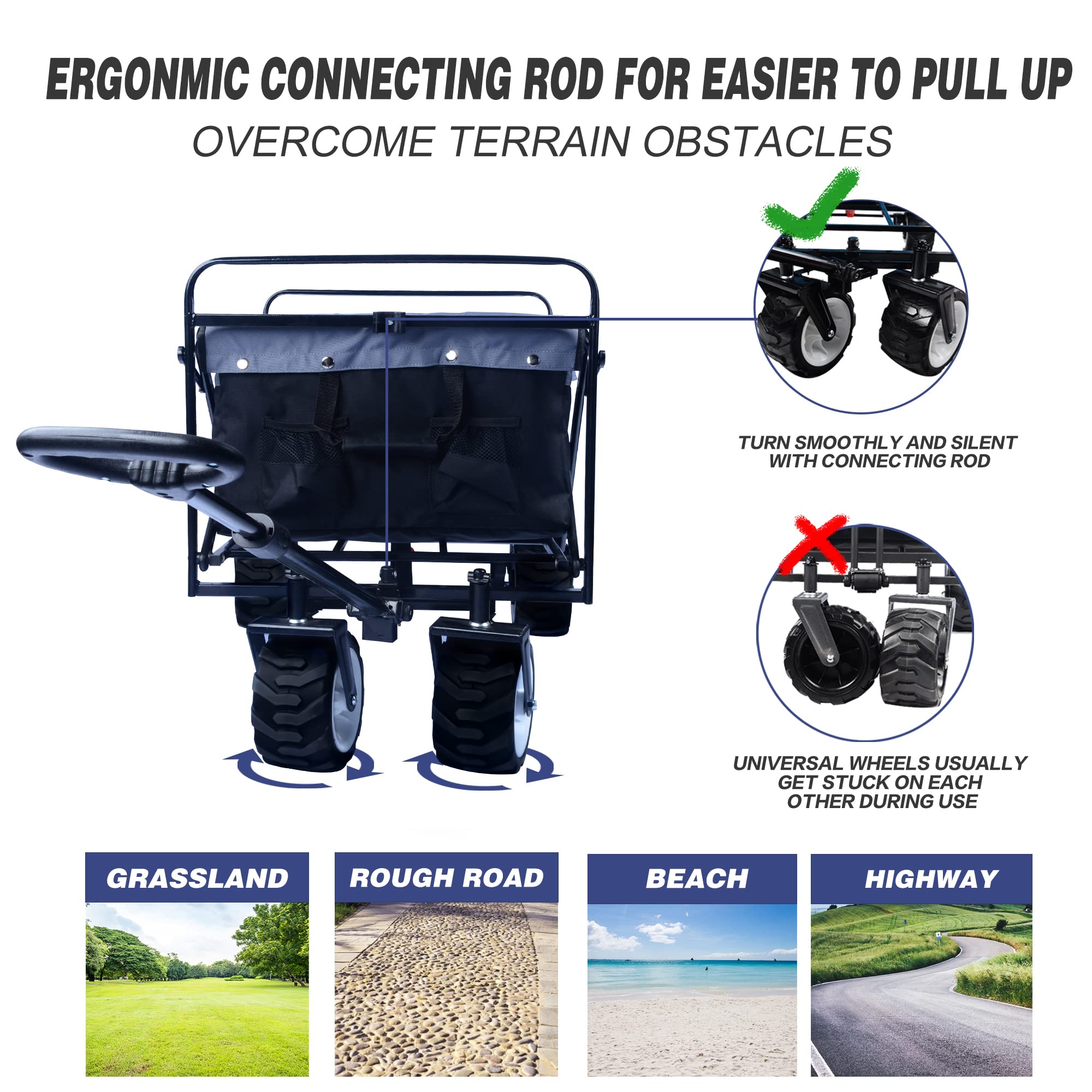 Heavy Duty Collapsible Beach Wagon Cart with Universal Wheels & Adjustable Handle - Foldable Utility Cart for Camping, Gardening, Beach, Shopping & Outdoor Activities | Perfect for Picnics, Tailgating & Farmers Markets