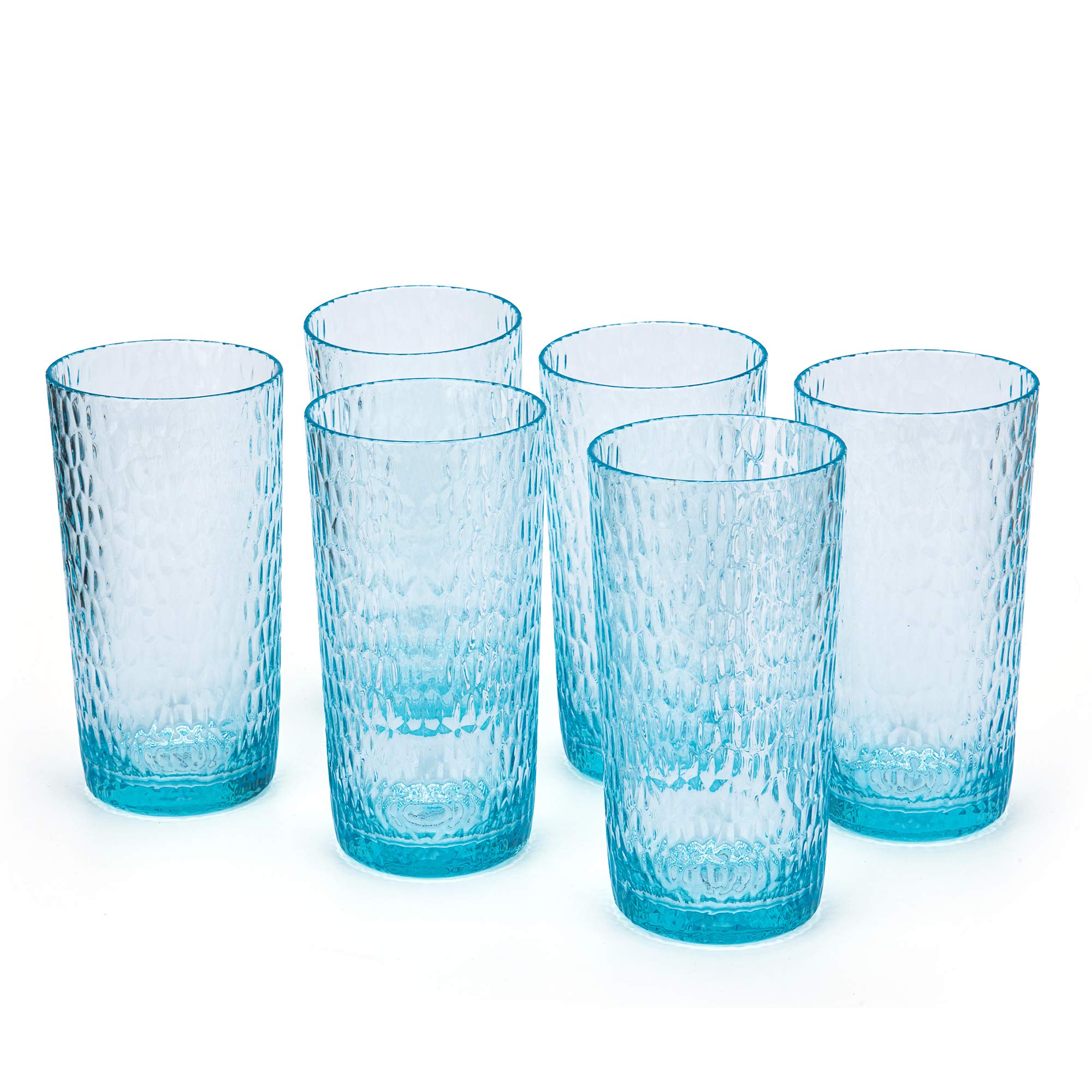 KX-WARE 22oz Honeycomb Design Acrylic Highball Glasses - Set of 6 Shatterproof Plastic Tumblers for Cocktails, Iced Coffee & Smoothies - Perfect for Parties, Bars & Outdoor Use (Blue)