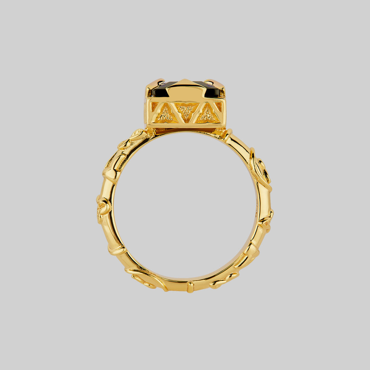 VAULT Square Onyx & Ivy Ring - 14K Gold Plated Women's Fashion Jewelry for Parties, Weddings & Everyday Wear
