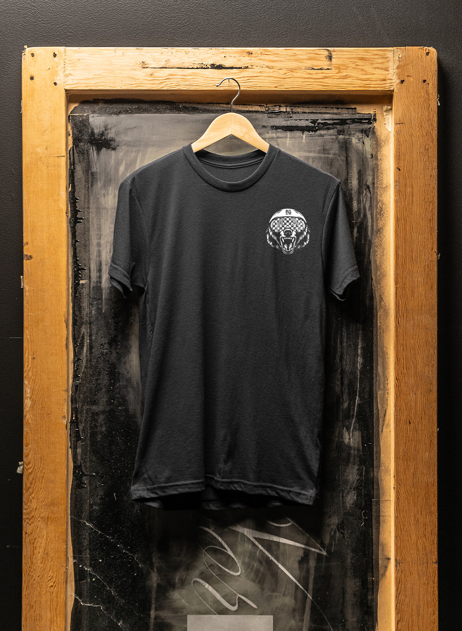 Race Track Bear Graphic Tee - Black Cotton T-Shirt for Men & Women - Casual Streetwear, Gaming & Motorsport Enthusiasts