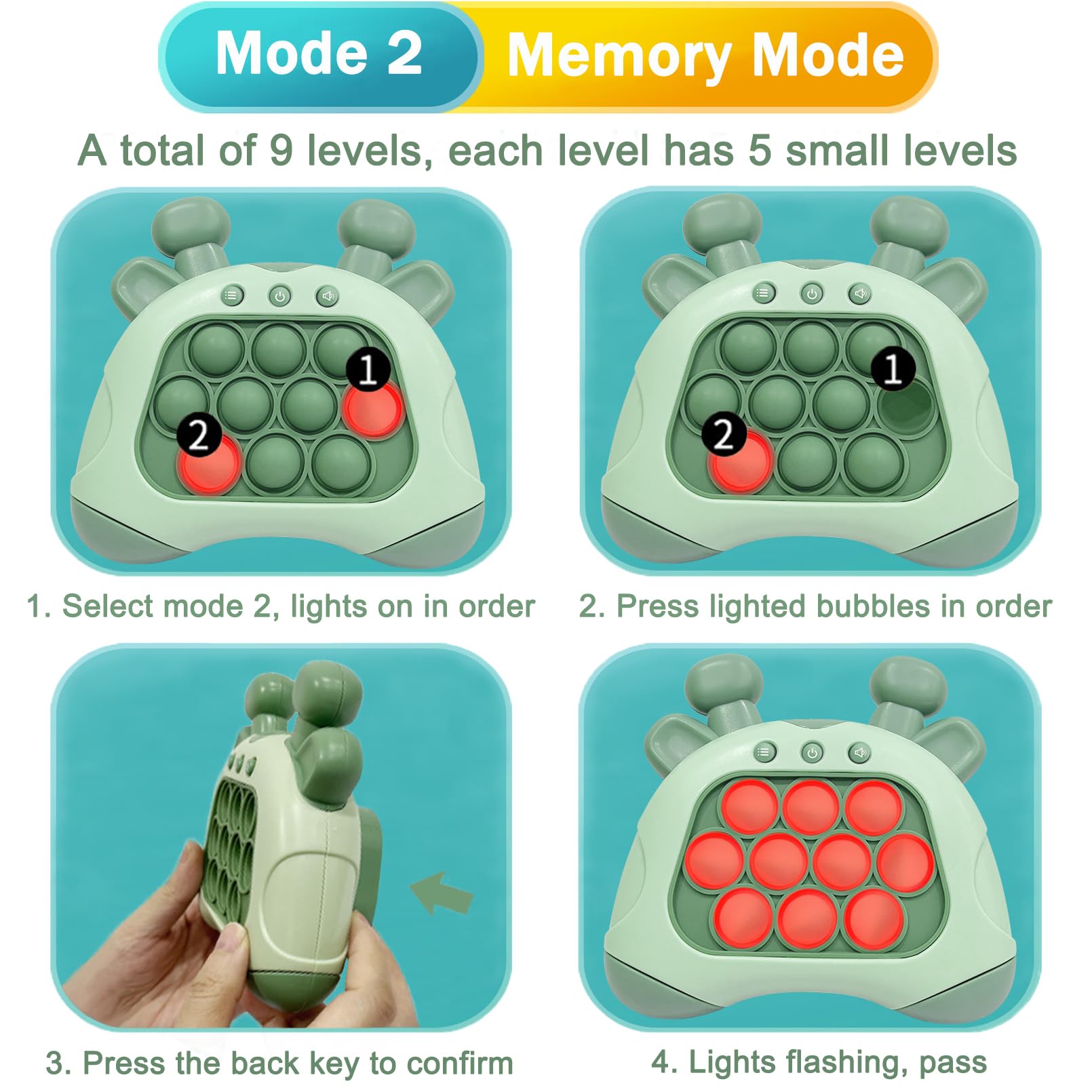LED Push Pop Fidget Toy - Handheld Puzzle Game for Kids & Adults - Stress Relief & Focus Aid - Green Deer Design