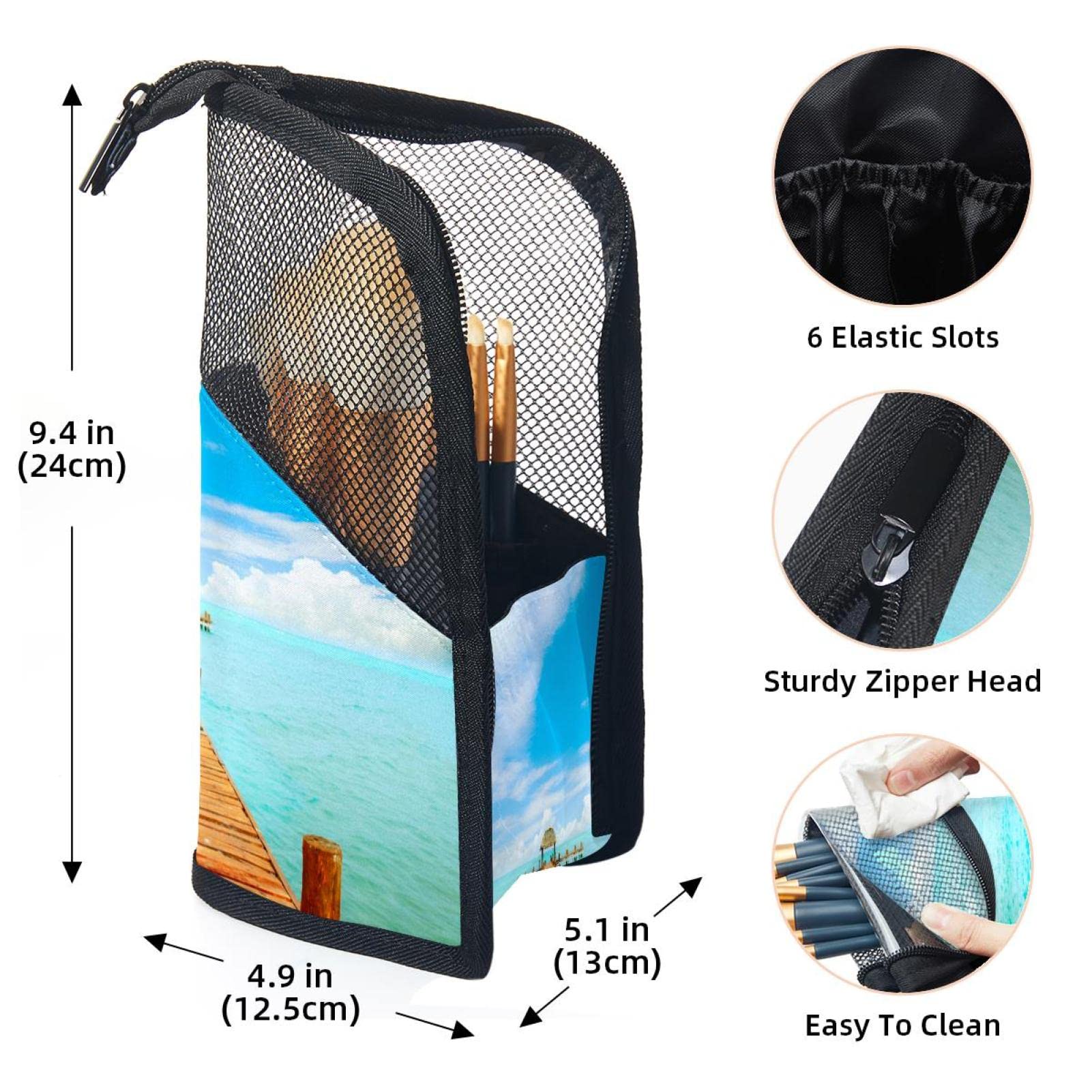Premium 12-Piece Makeup Brush Organizer Bag with Seaside View - Portable Travel Makeup Brush Holder Case for Professional & Home Use