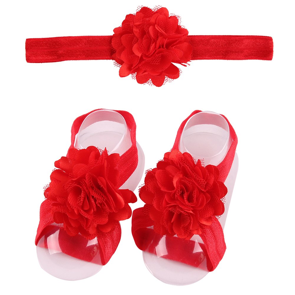 8 Pairs Satin Floral Headbands & Barefoot Sandals for Baby Girls - Soft Hair Accessories & Newborn Photography Props - Perfect for Birthday Parties, Photo Shoots & Special Occasions