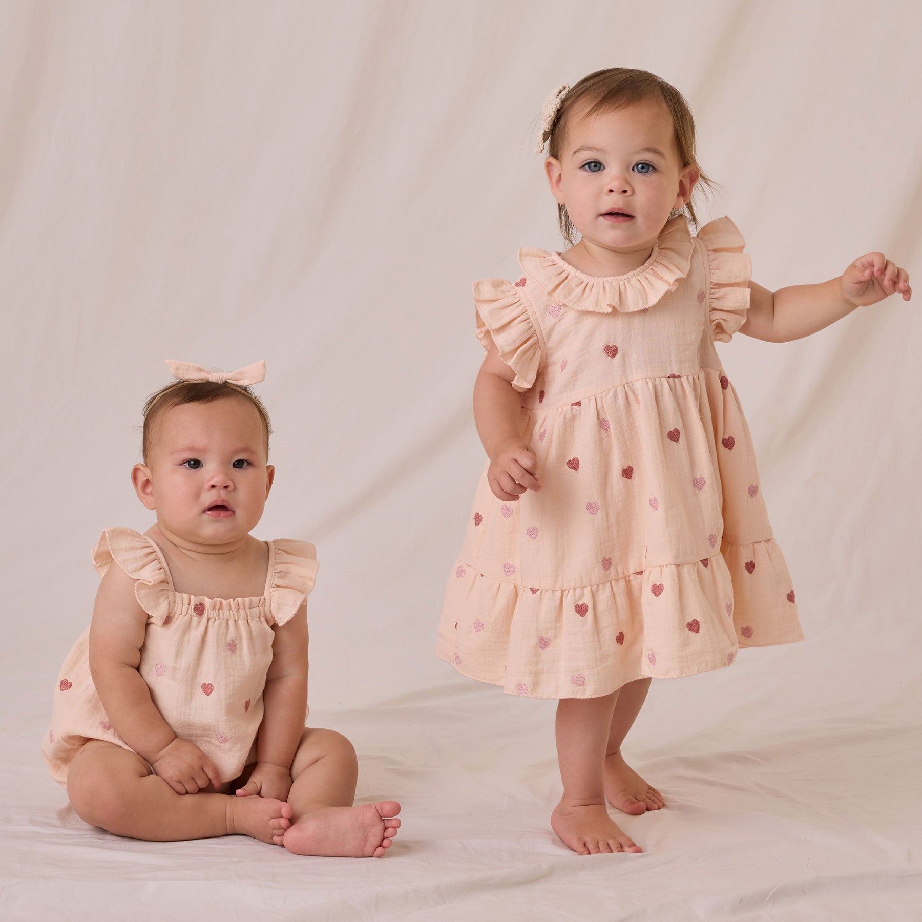 Bonnie Romper with Heart Embroidery - Vintage Style Baby Jumpsuit for Girls | Perfect for Photoshoots, Parties & Everyday Wear