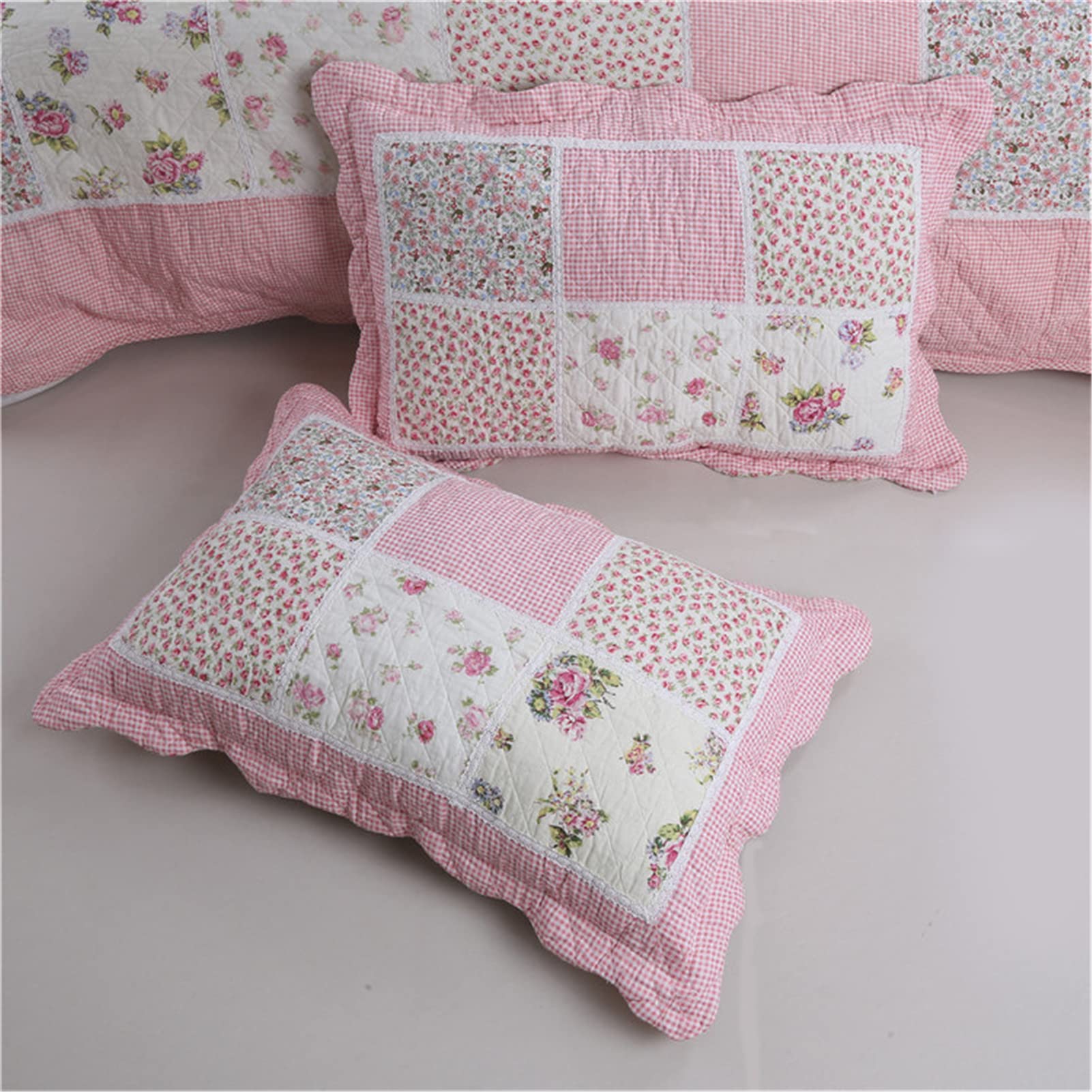 ABREEZE Cotton Quilt Set - Shabby Chic Rose Floral Bedspread, Pink Victorian Coverlet & Comforter Set for Full/Queen Beds | Perfect for Master Bedroom, Guest Room & Farmhouse Decor