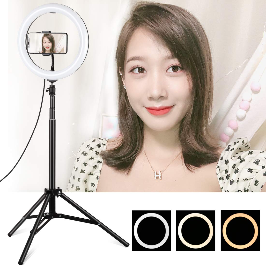 Loboo Idea 7.6''/20CM Dimmable Bi-Color LED Ring Light with Tripod Stand & Phone Holder - 3200-5600K Adjustable Lighting for Smartphone Camera, YouTube Vlogging, Makeup, Live Streaming & Video Shooting - Perfect for Home Studio, TikTok Videos & Beauty Content Creation