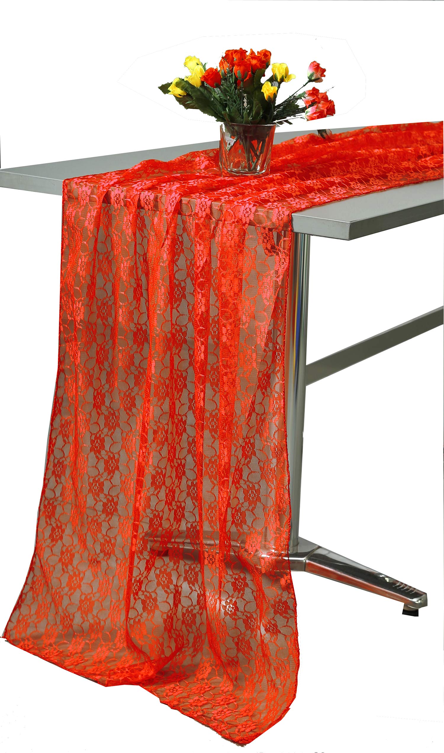25 Pack 27 x 170 Inches Long Sheer Lace Table Runners for Wedding Banquets, Birthday Parties, Engagements - Rustic Boho Decor for 14-Foot Tables (Red) | Perfect for Wedding Decor, Bridal Showers, and Vintage-Themed Events