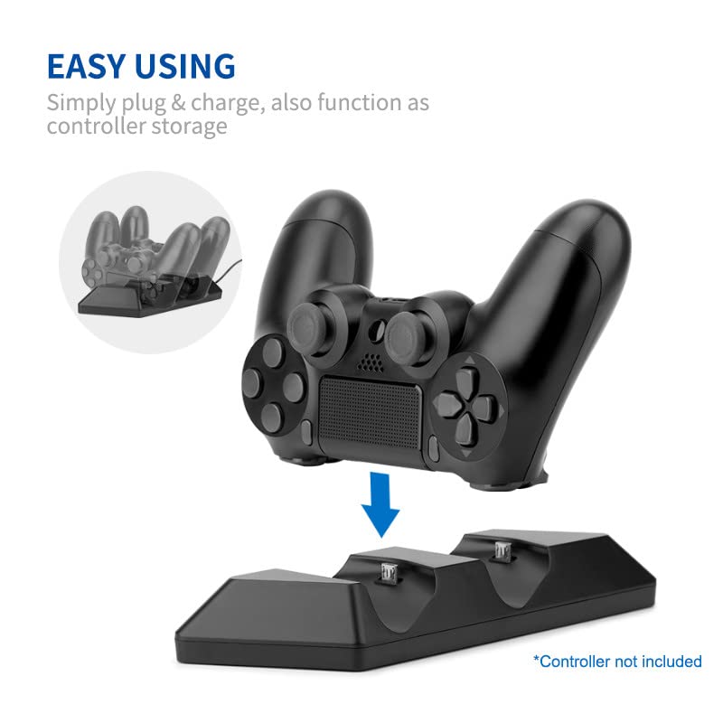 NiTHO PS4 Controller Charger Station - Dual USB Charging Dock for PlayStation 4/PS4 Slim/PS4 Pro Controllers | Fast Charging | Black | Perfect for Gaming Setup & Multiplayer Sessions